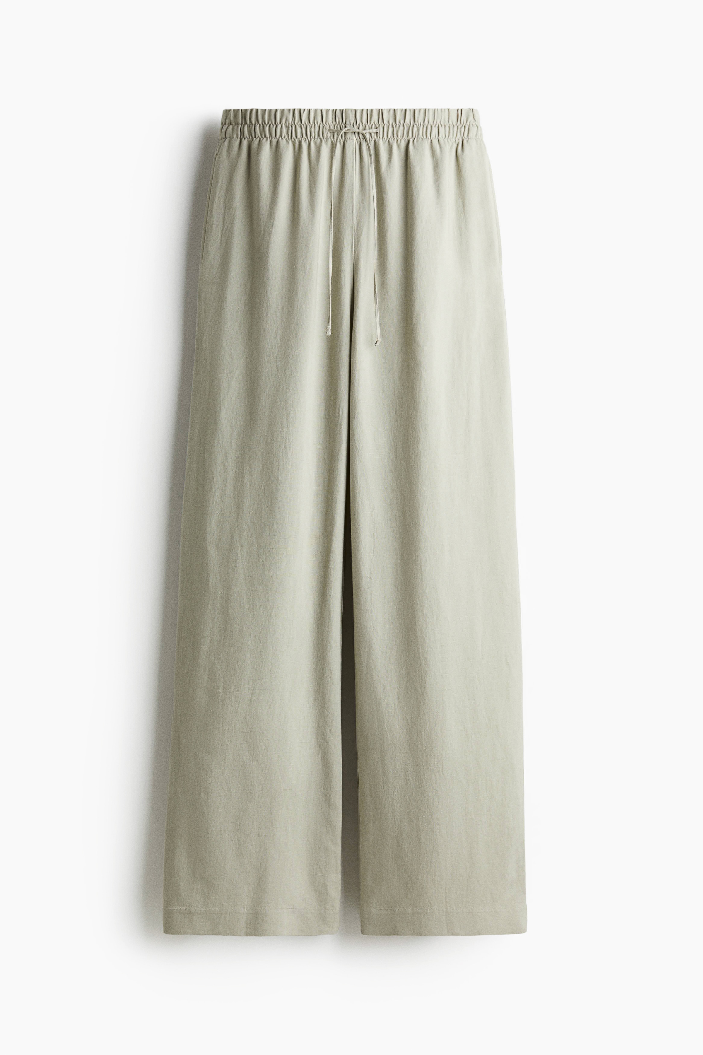 Keten Karışımlı Pantolon - Açık yeşil/Krem/Çizgili/Bej/Beyaz/Açık mavi çizgili/Açık bej/Açık bej/Çizgili/Beyaz