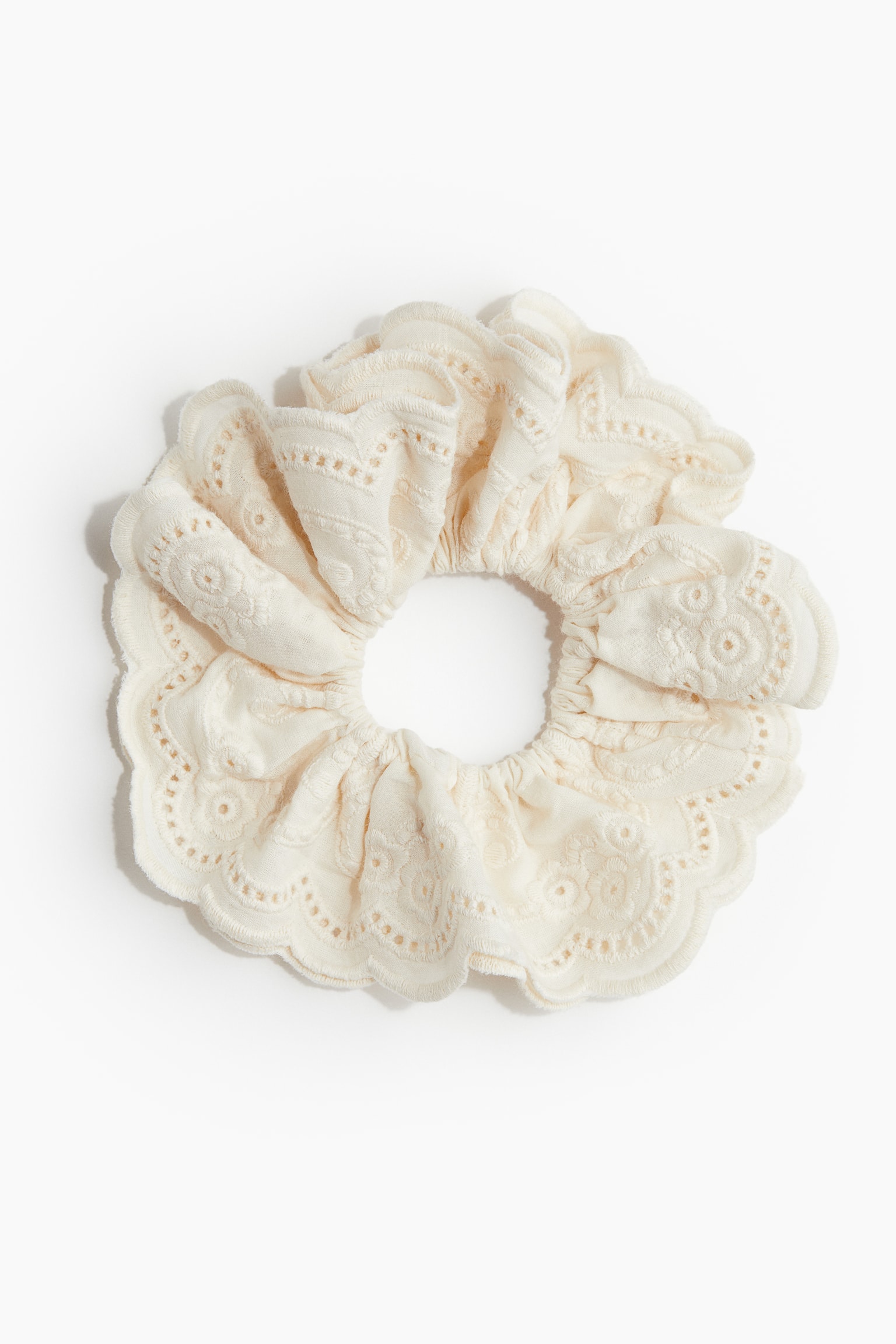 Embroidered Cotton Scrunchie - Cream - 1