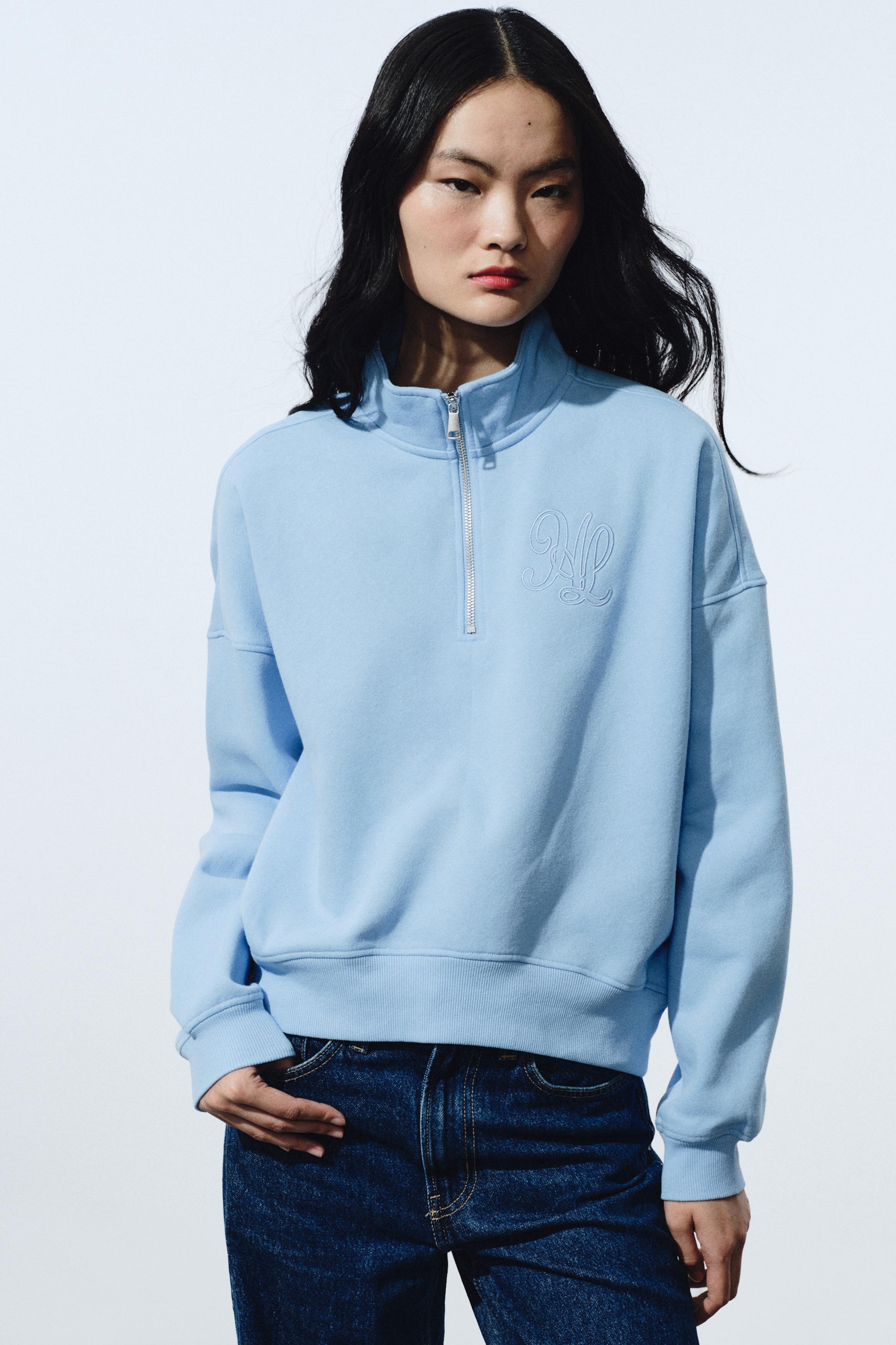 집탑 스웨트셔츠 - 라이트 블루/네이비 블루/라이트 그레이 멜란지