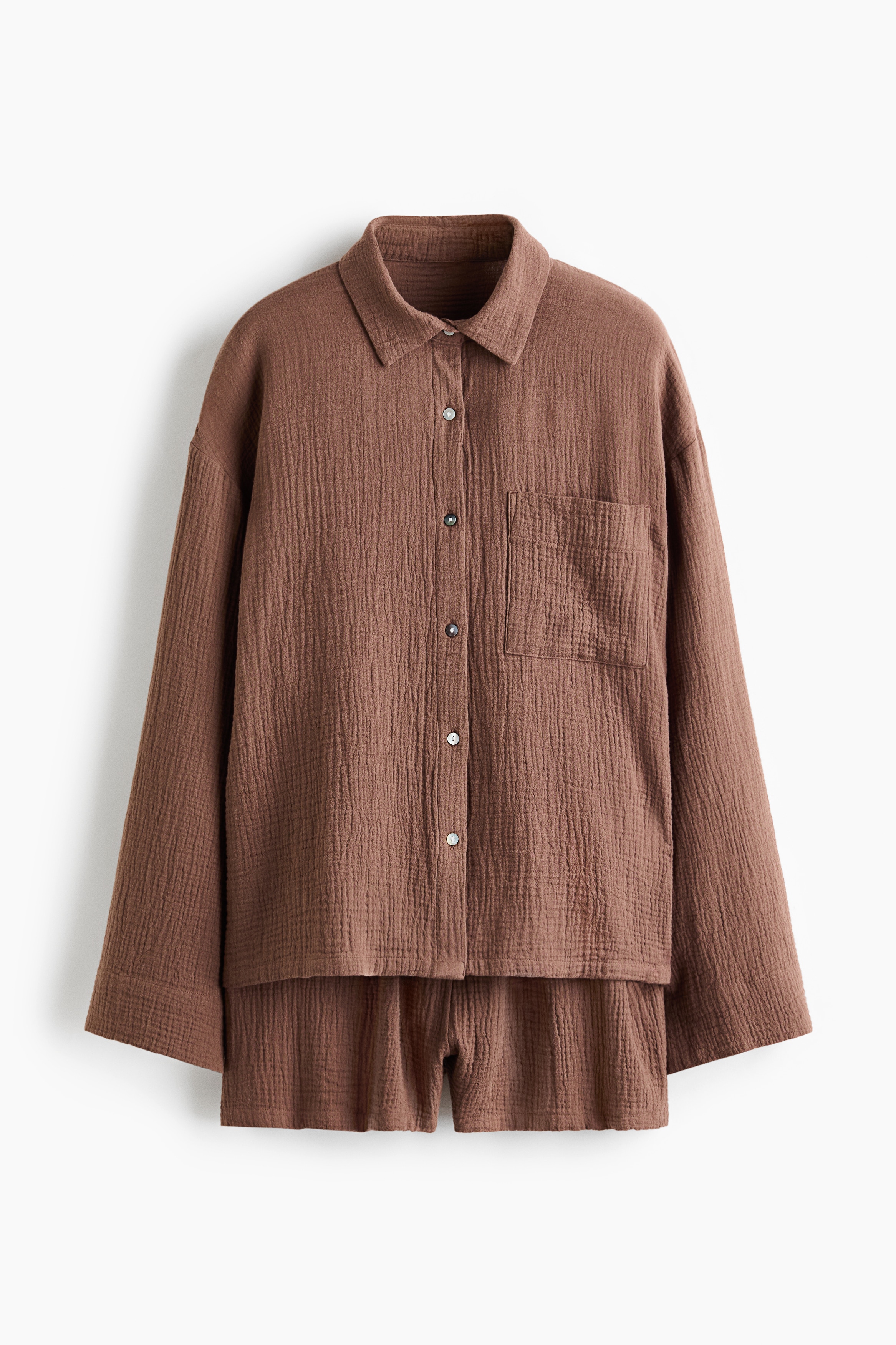 Pajama Shirt and Shorts - Dusty brown/Cream/floral/Dark brown/Dark blue/Light dusty blue/Dark gray/Light dusty blue