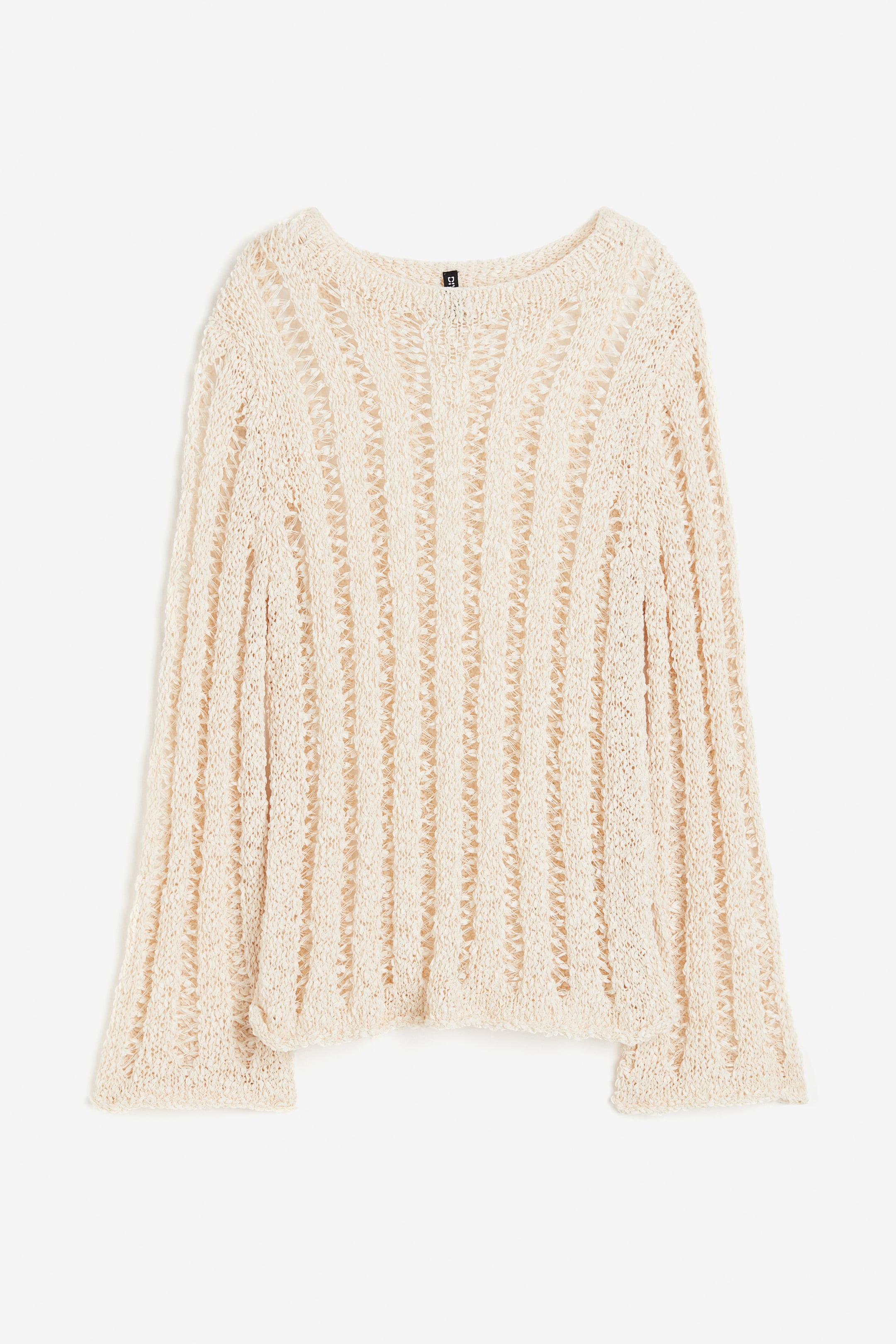 Ladder-stitch-look jumper - Round neck - Long sleeve - Light beige ...