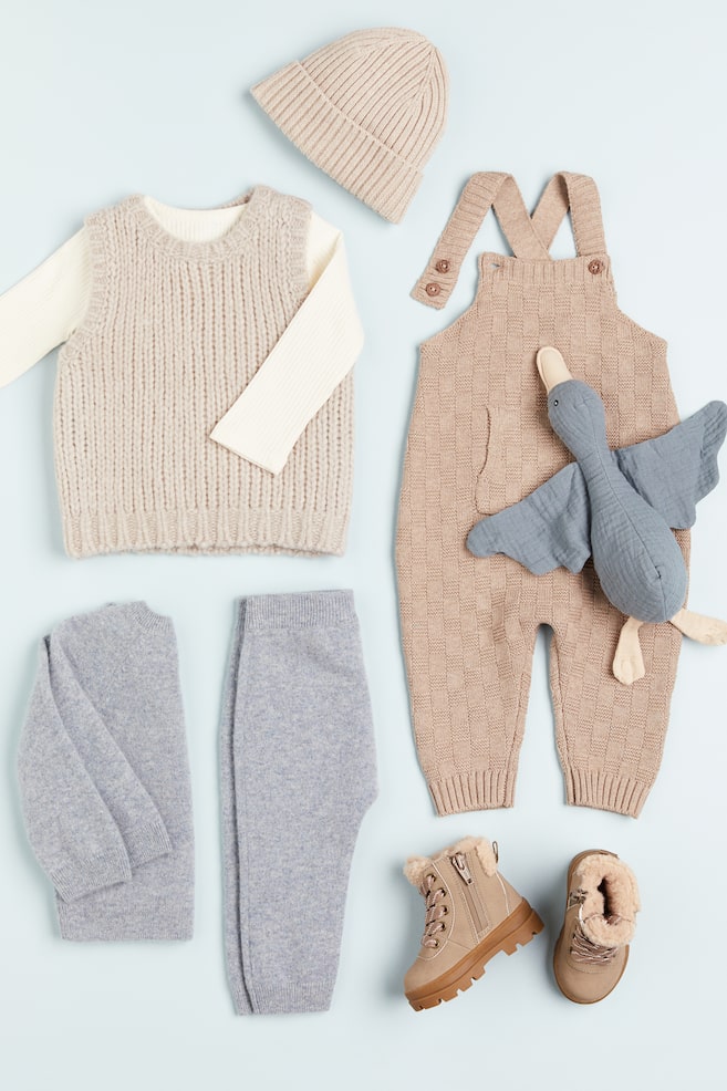 Textured-knit cotton dungarees - Beige - 2