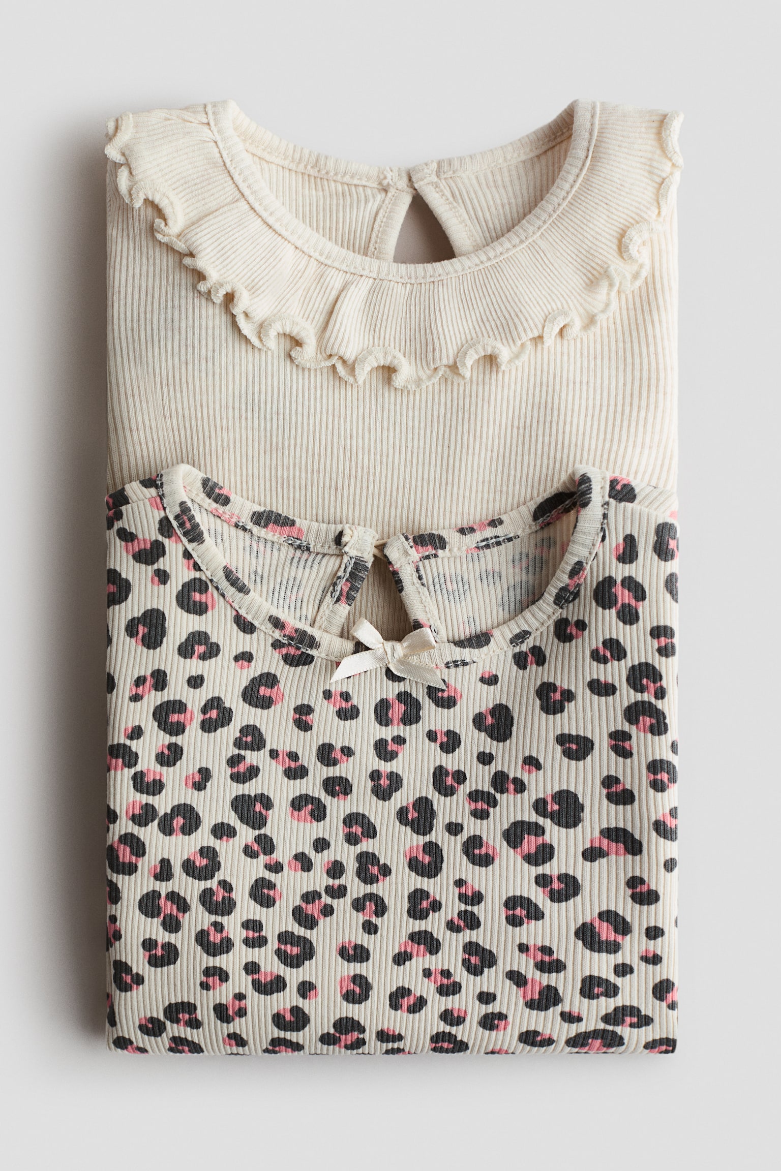 2-pack cotton tops - Light beige/Leopard print - 2