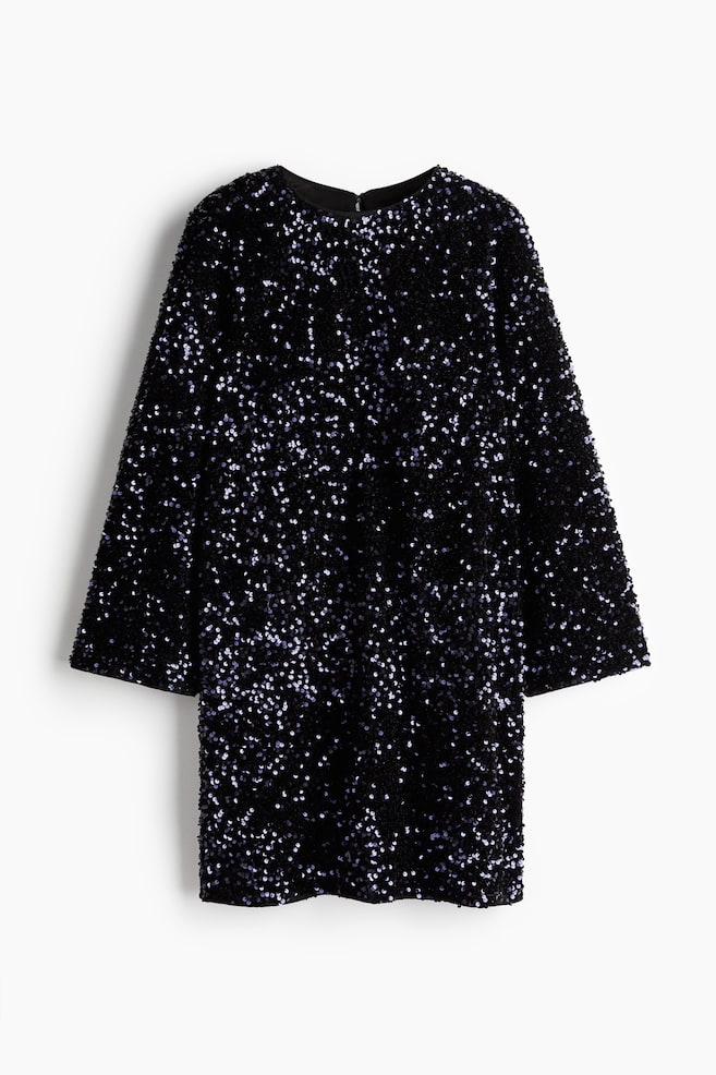 Sequined A-line dress - Navy blue/Dark green/Black/Brown/Gold-coloured - 1