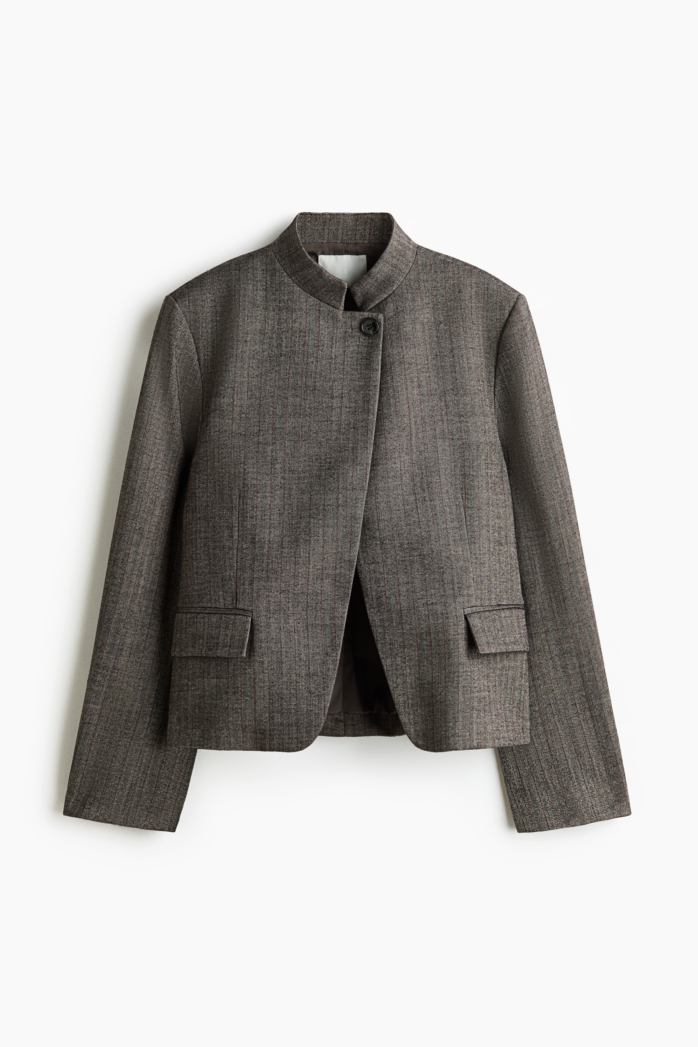 Single-Breasted Jacket - Gray/herringbone-patterned