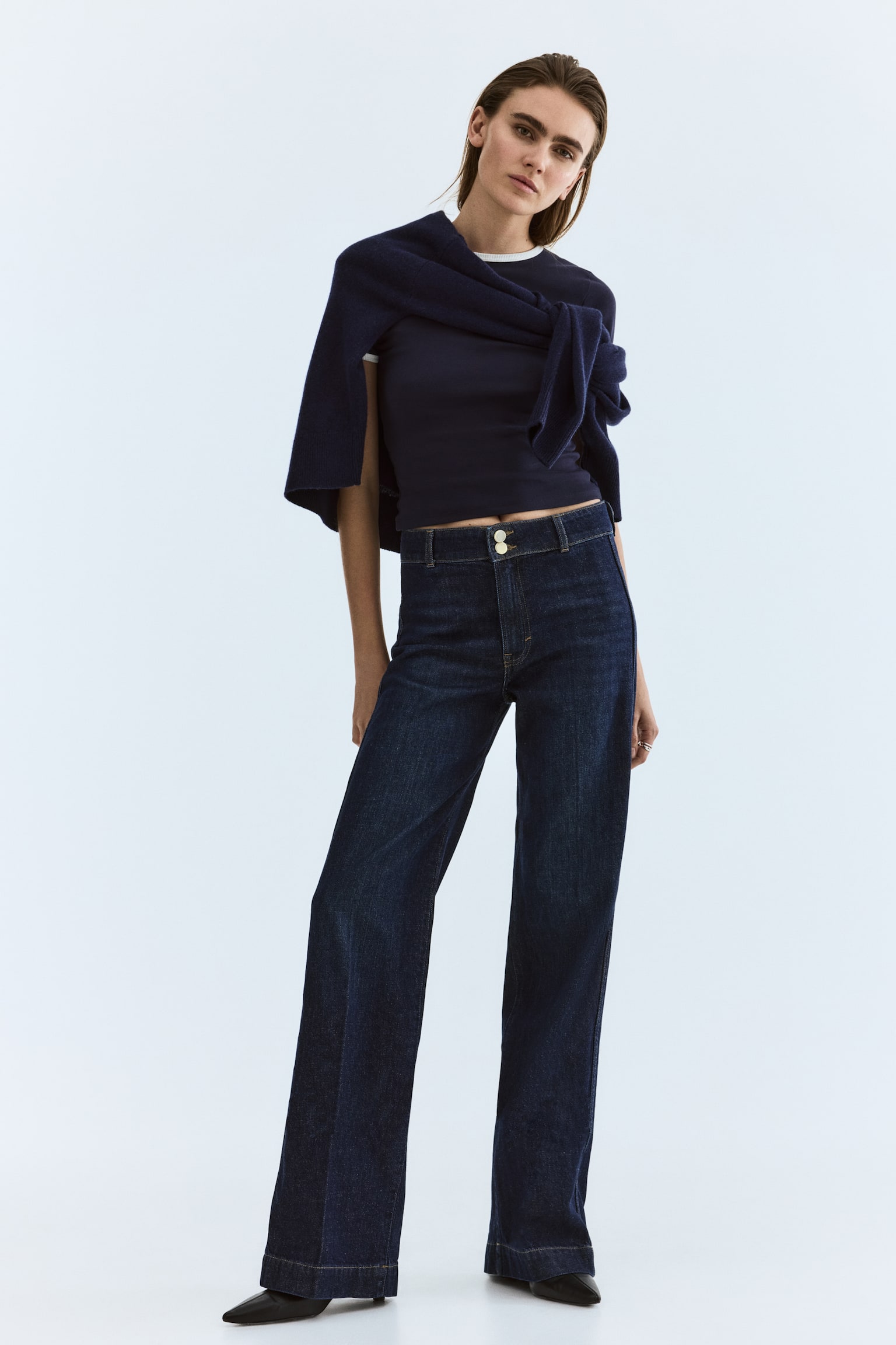 Wide High Waist Jeans - Màu xanh denim đậm/Màu trắng/Màu xanh denim nhạt/Màu xanh denim - 2