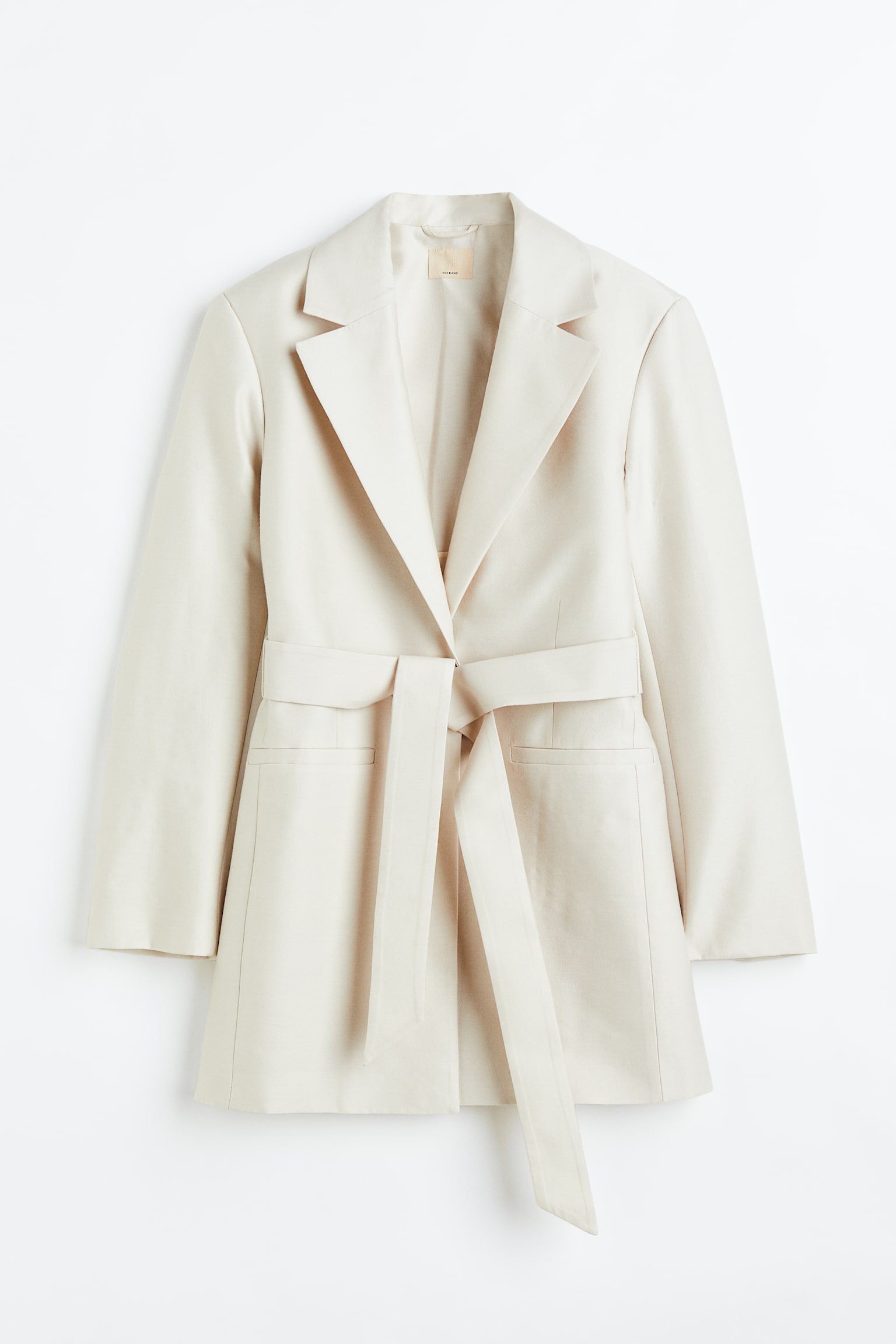 Tie Belt Silk Blend Blazer - Cream/Black - 1