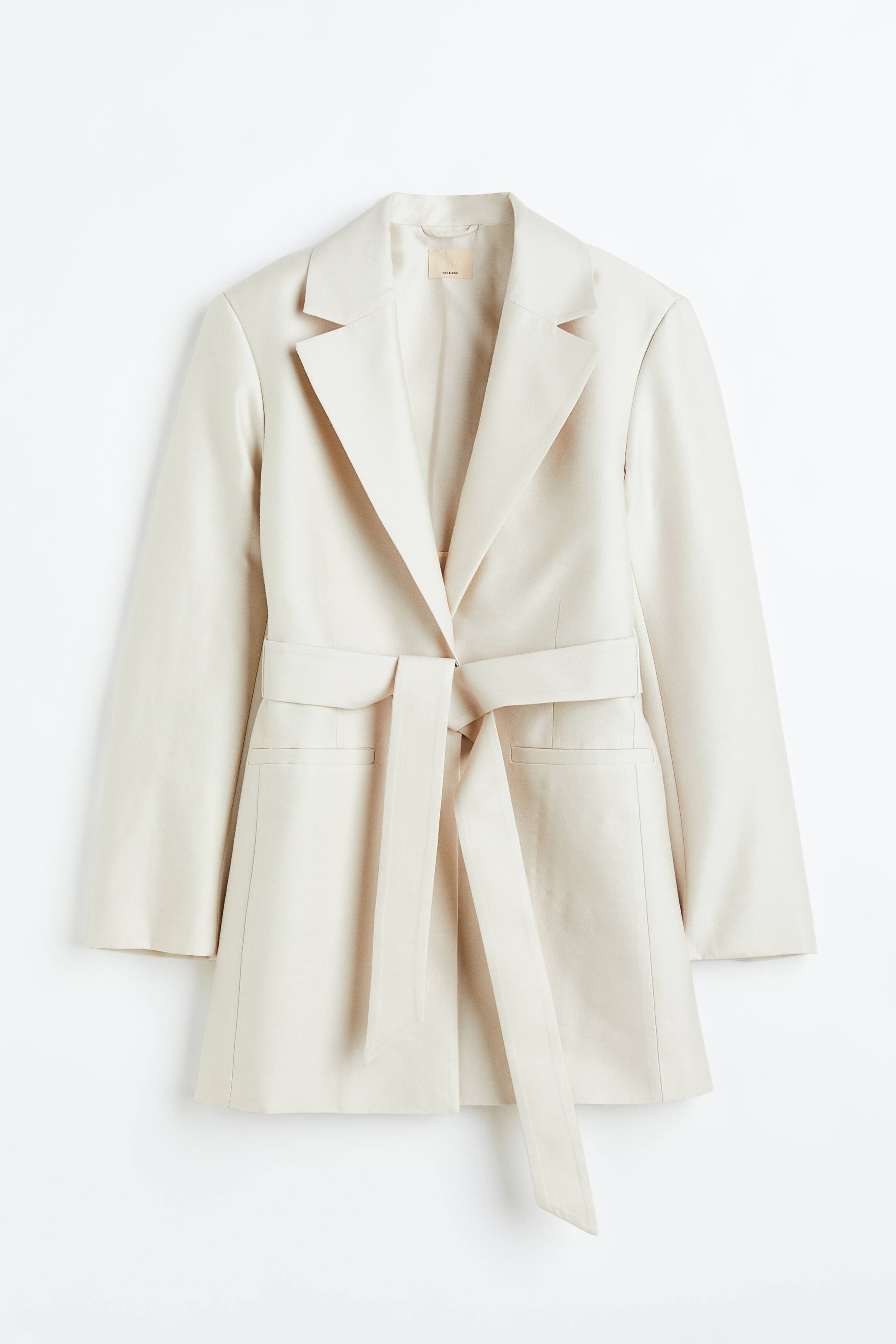 Blazer aus Seidenmix mit Bindegürtel - Langarm - Normale Länge 
