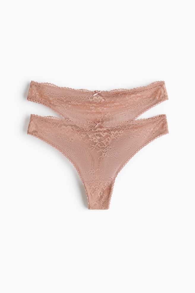 2-pack lace thong briefs - Light brown/White/Black - 1