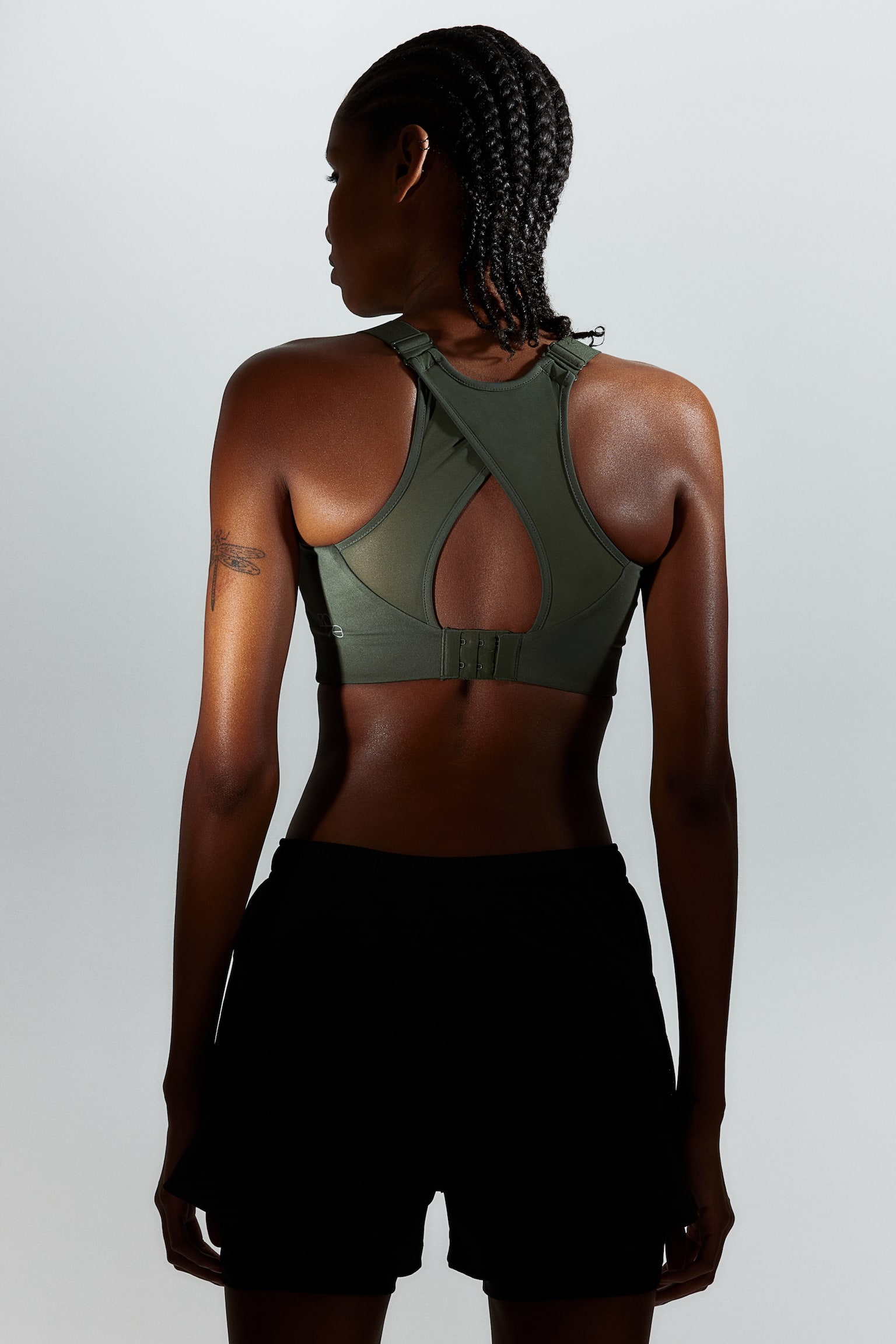 High Support Sports bra in DryMove™ - Dark khaki green/White/Dark grey/Black - 6