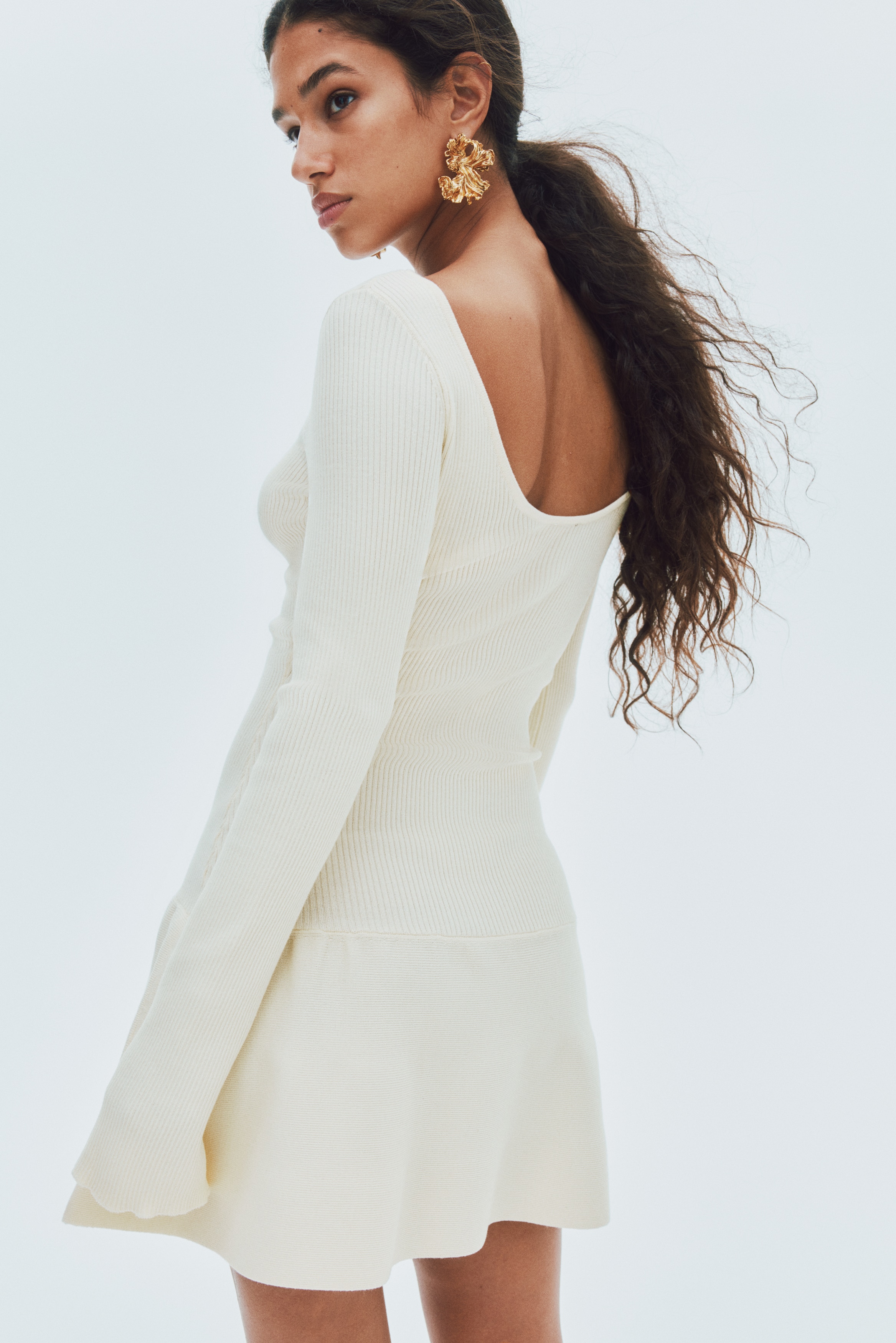 Ribbed flared-skirt dress