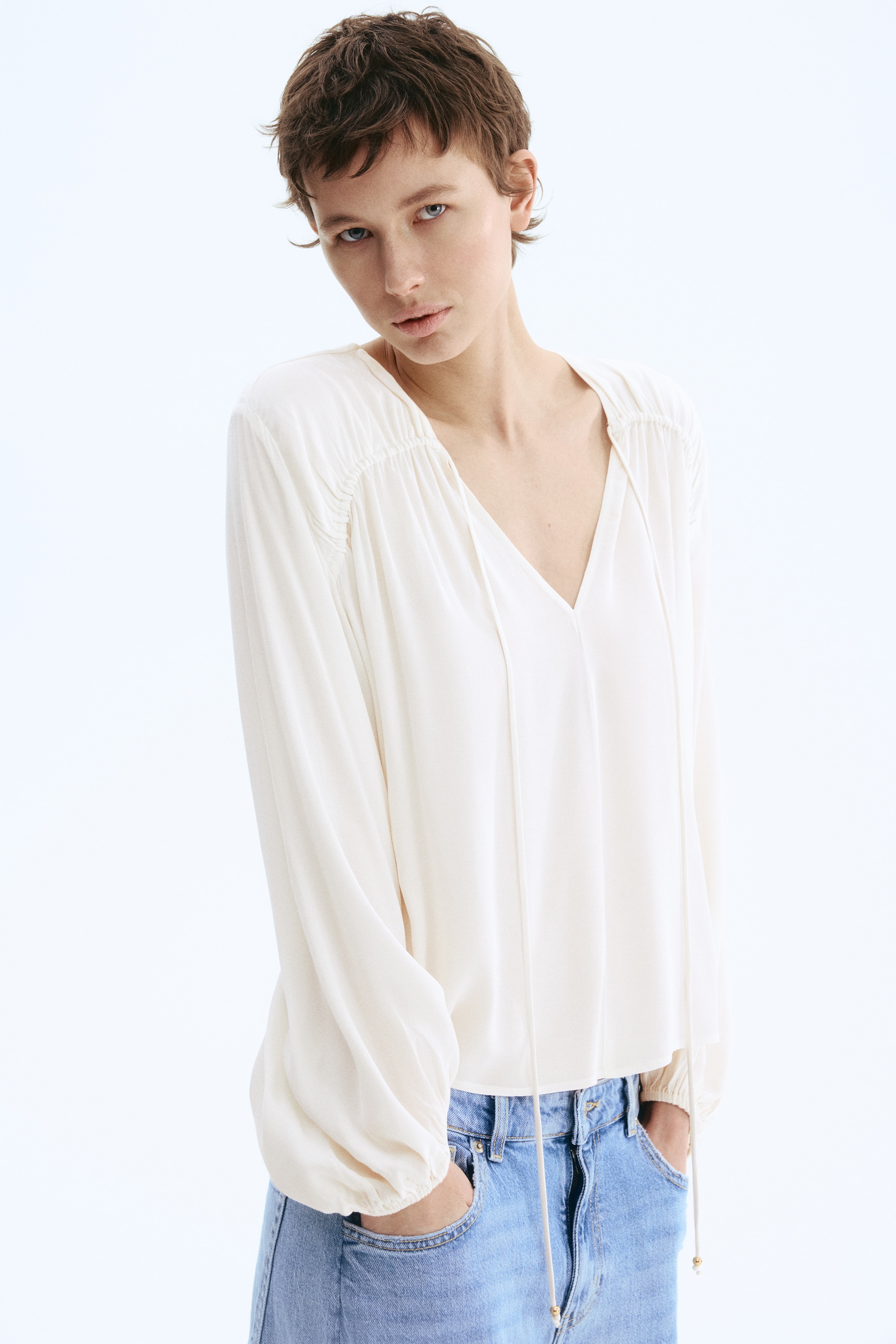 Predimenzionisana bluza od viskoze - Svetlobež/Tamnosmeđa