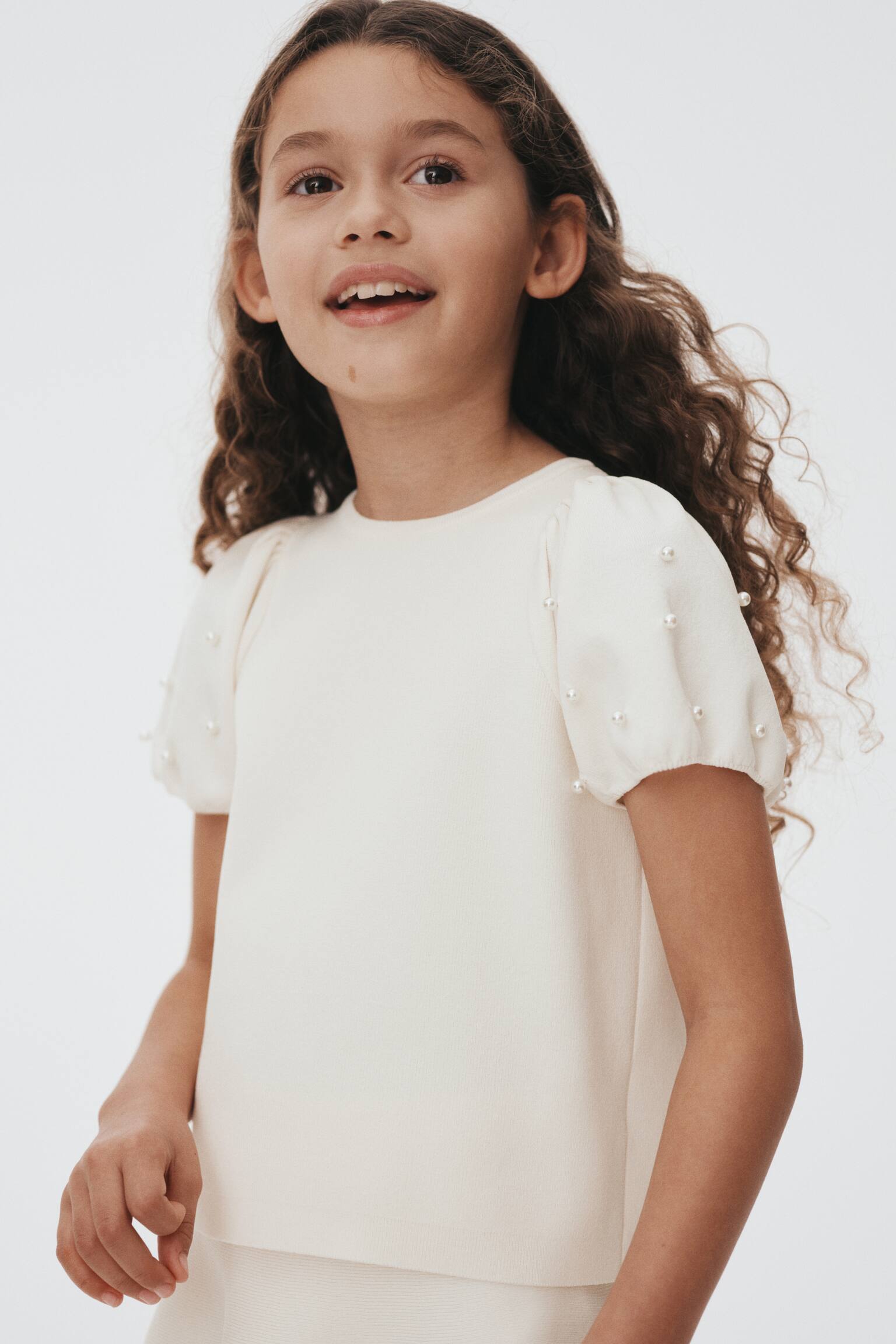 חולצה מסריג דק עם חרוזים - לבן/ורוד בהיר - 2