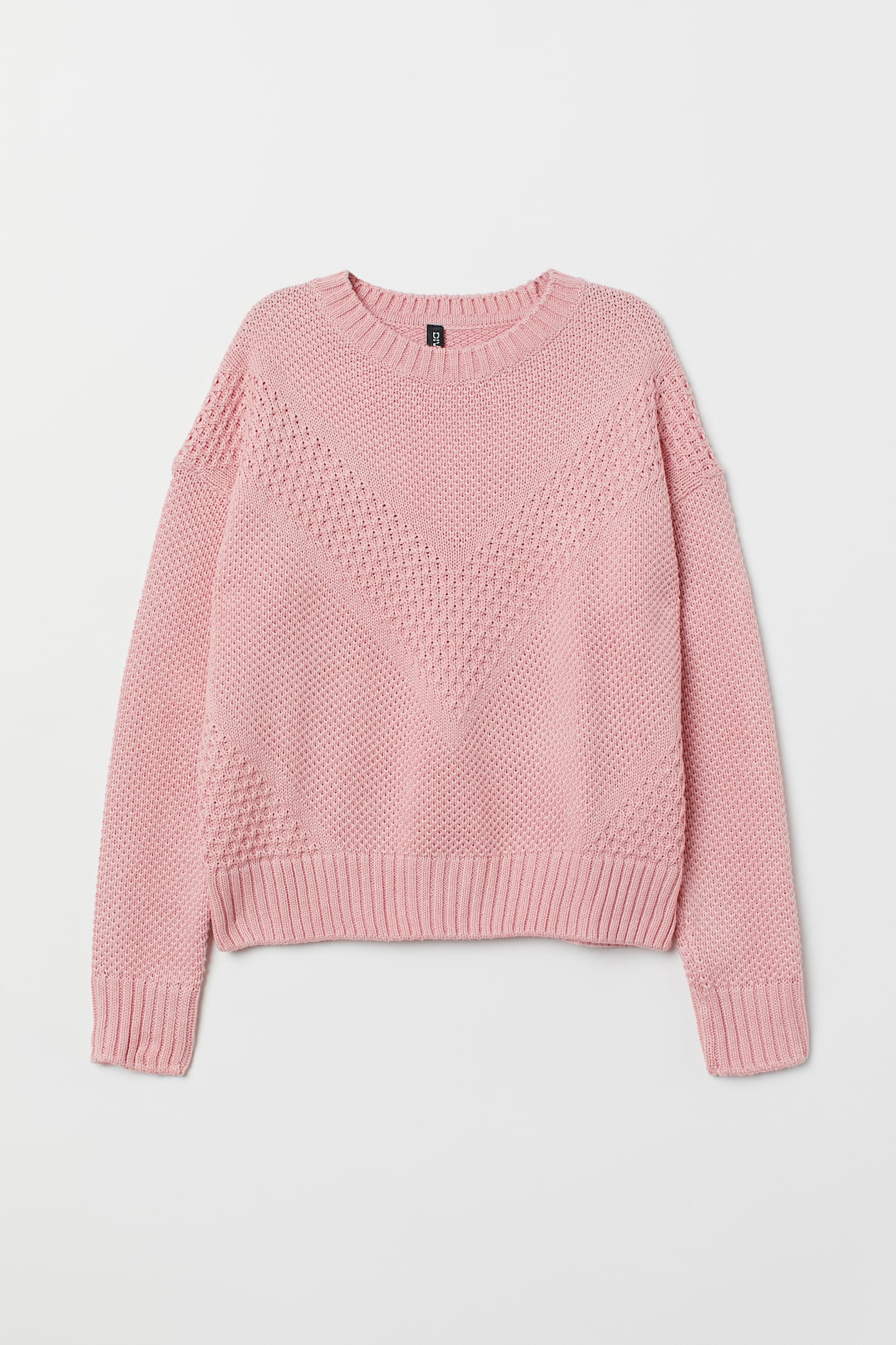 Textured-knit Sweater - Round Neck - Long sleeve - Powder pink - Ladies ...