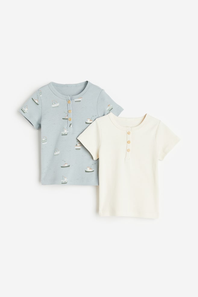 2-pack T-shirts i bomull - Tåkeblå/Båter/Blå/Lys blåmelert - 1