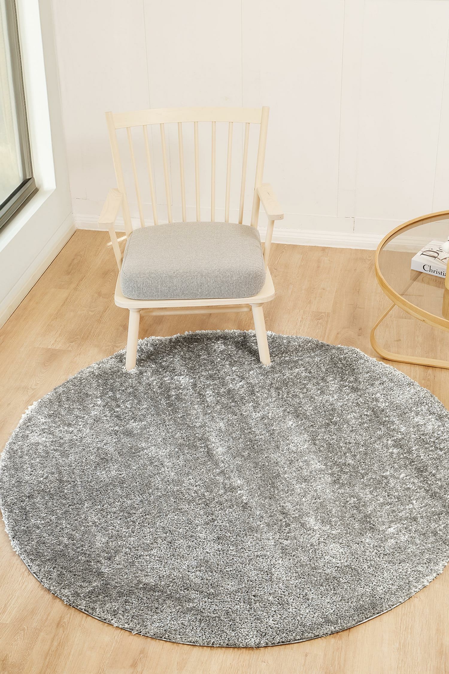 Round Shaggy Solid Color Plush Pile Area Rug - Dark Grey/White/Grey/Light Grey