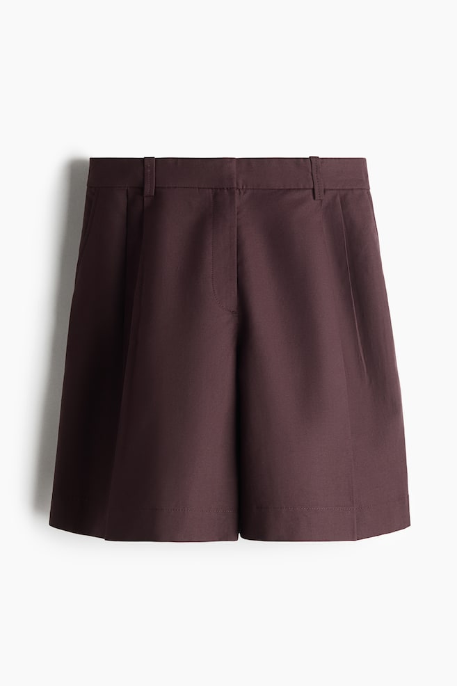 Dressy Linen-Blend Shorts - Dark brown - 1