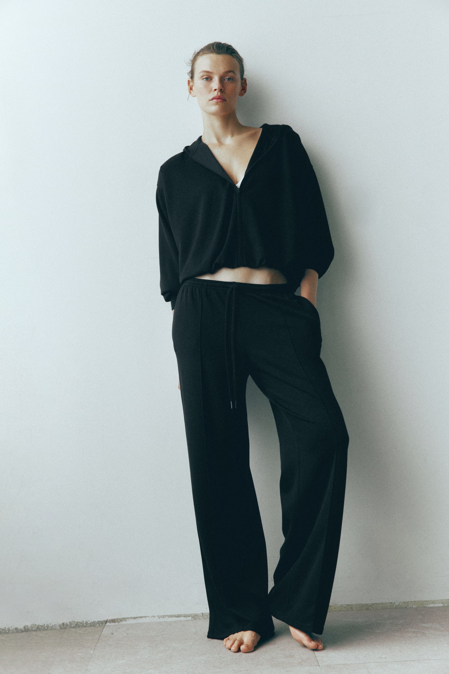 Pantalon à cordon en viscose mélangée - Noir/Taupe foncé - 1