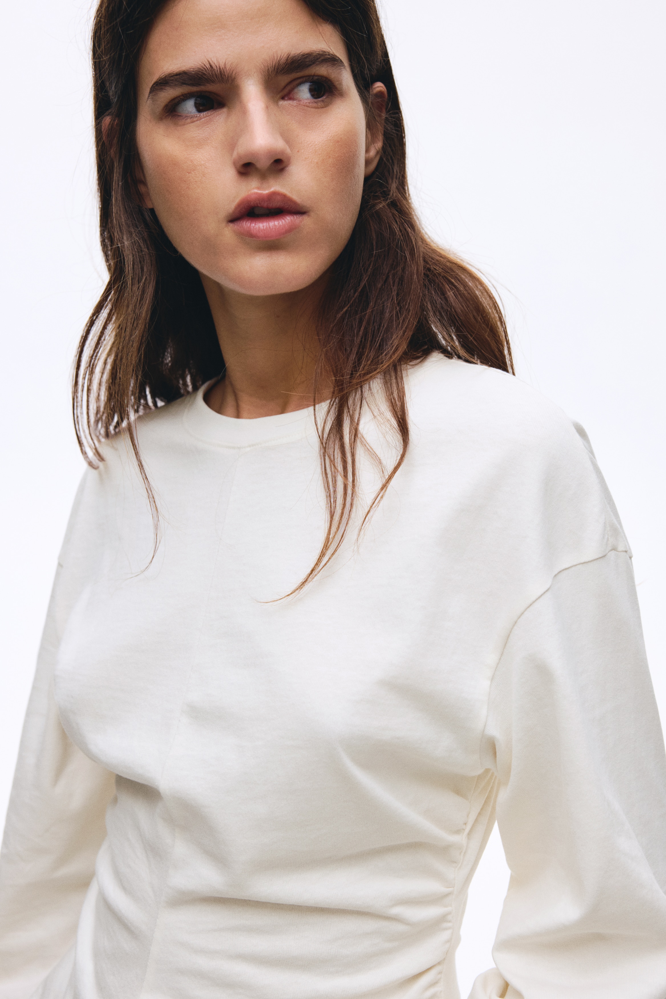 Gathered cotton jersey top - 白色