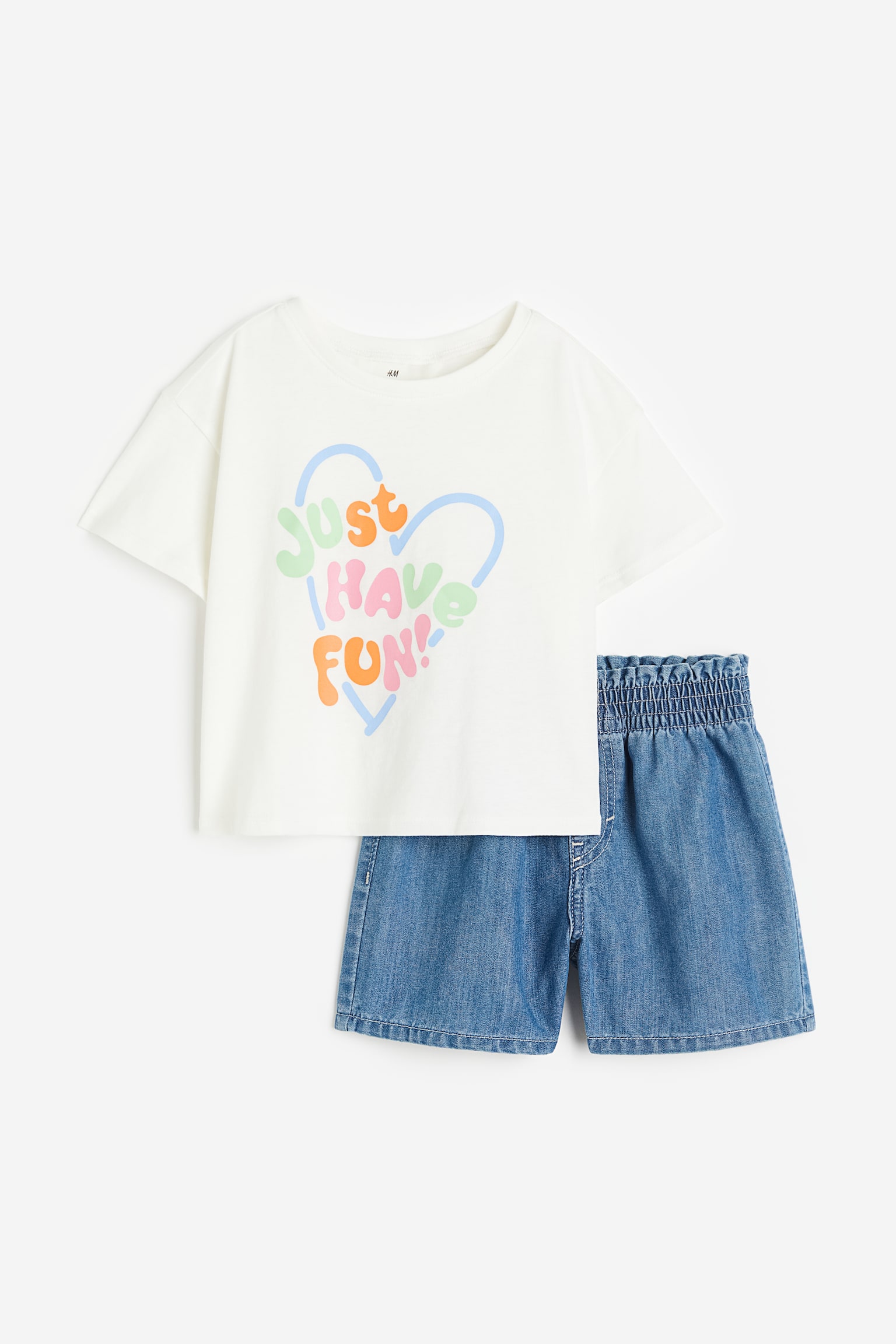 2-piece T-shirt and shorts set - White/Denim blue - 1