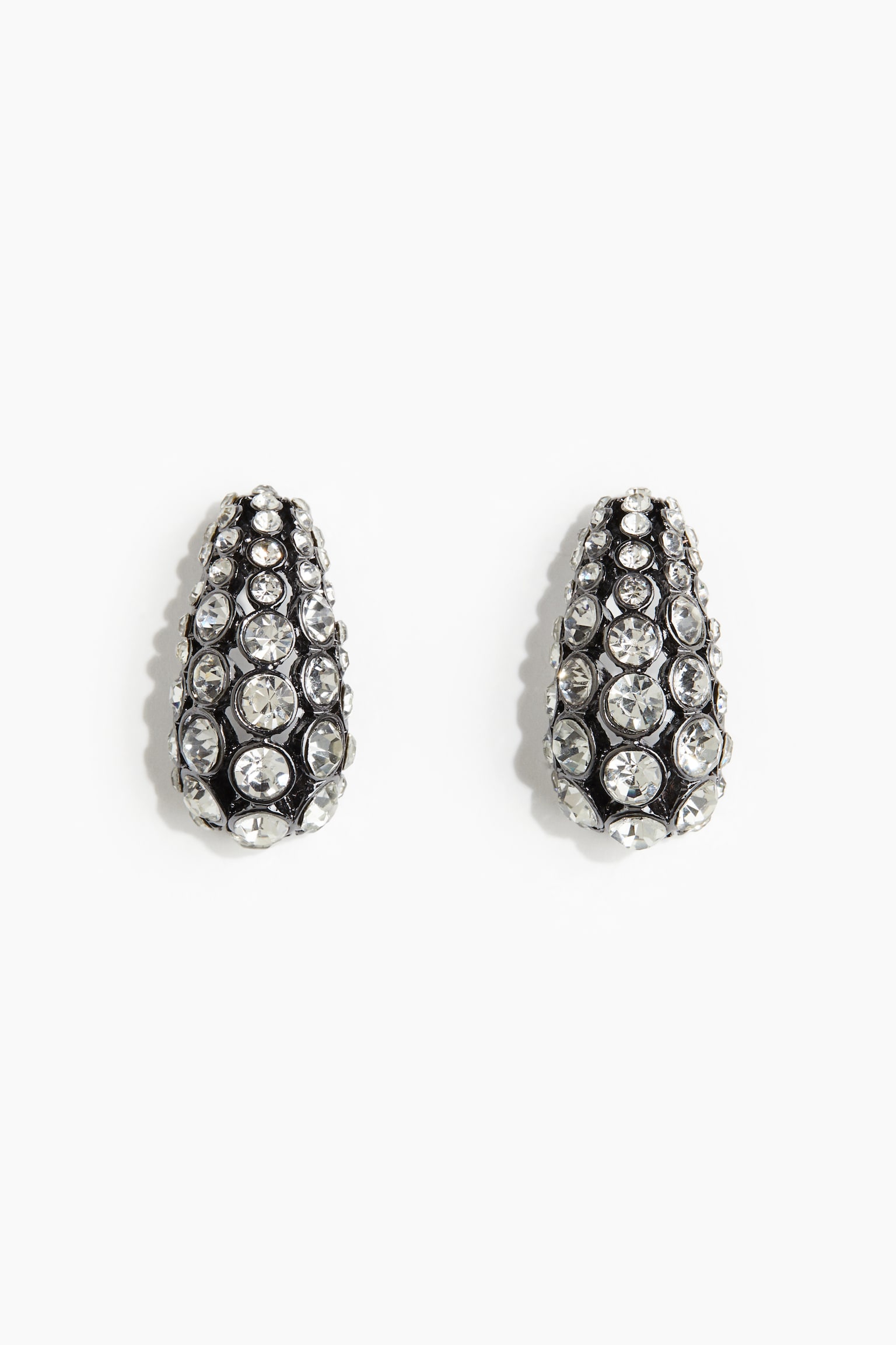 Rhinestone-embellished dome earrings - Silver-coloured - 2