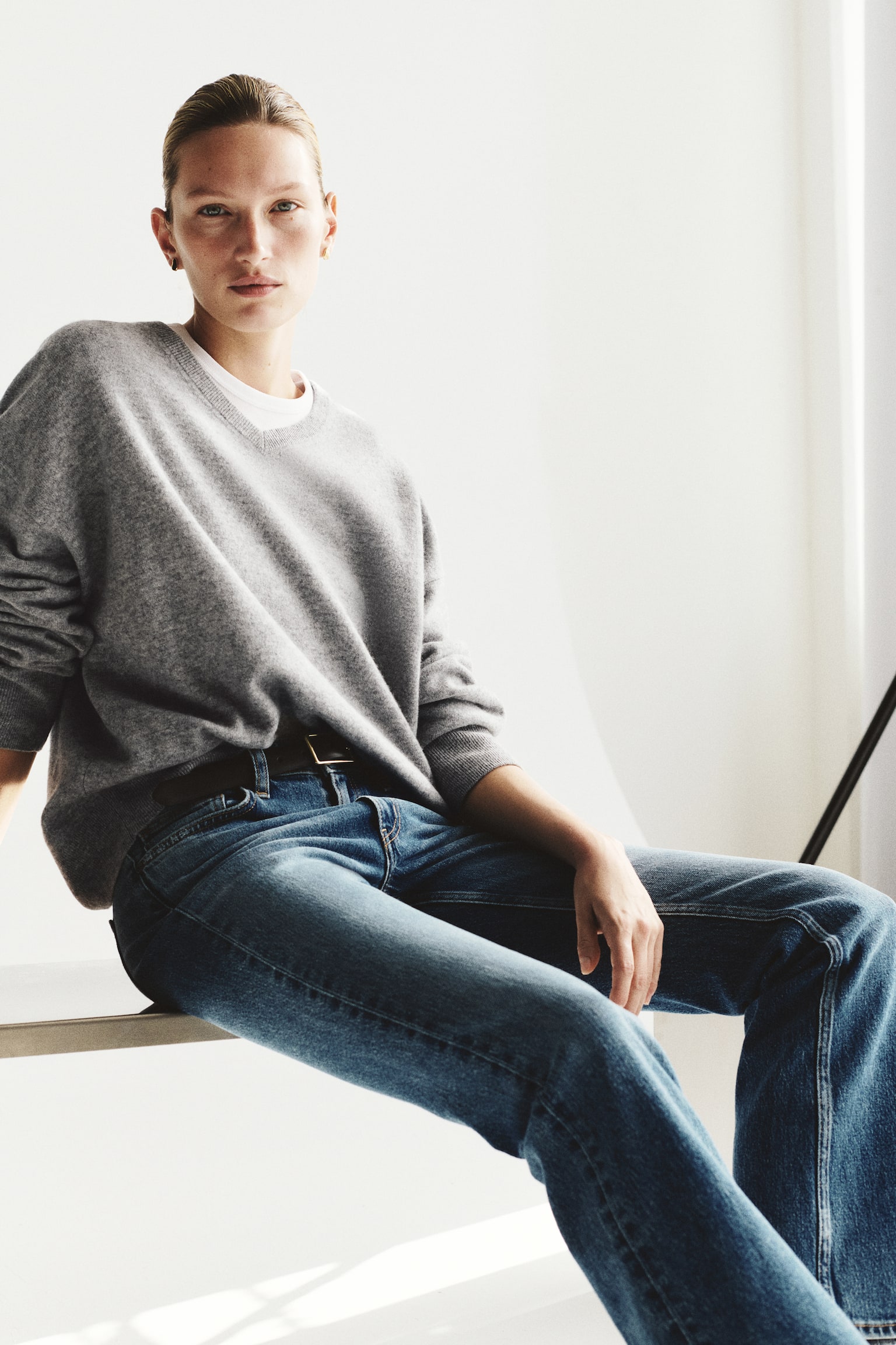 Женский свитер H&M V-Neck Wool, цвет: Серый меланжевый — фото 4