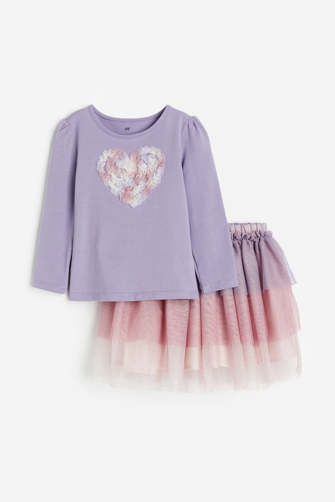2-piece top and skirt set - Purple/Heart/White/Rainbow/Light pink/Butterflies - 1