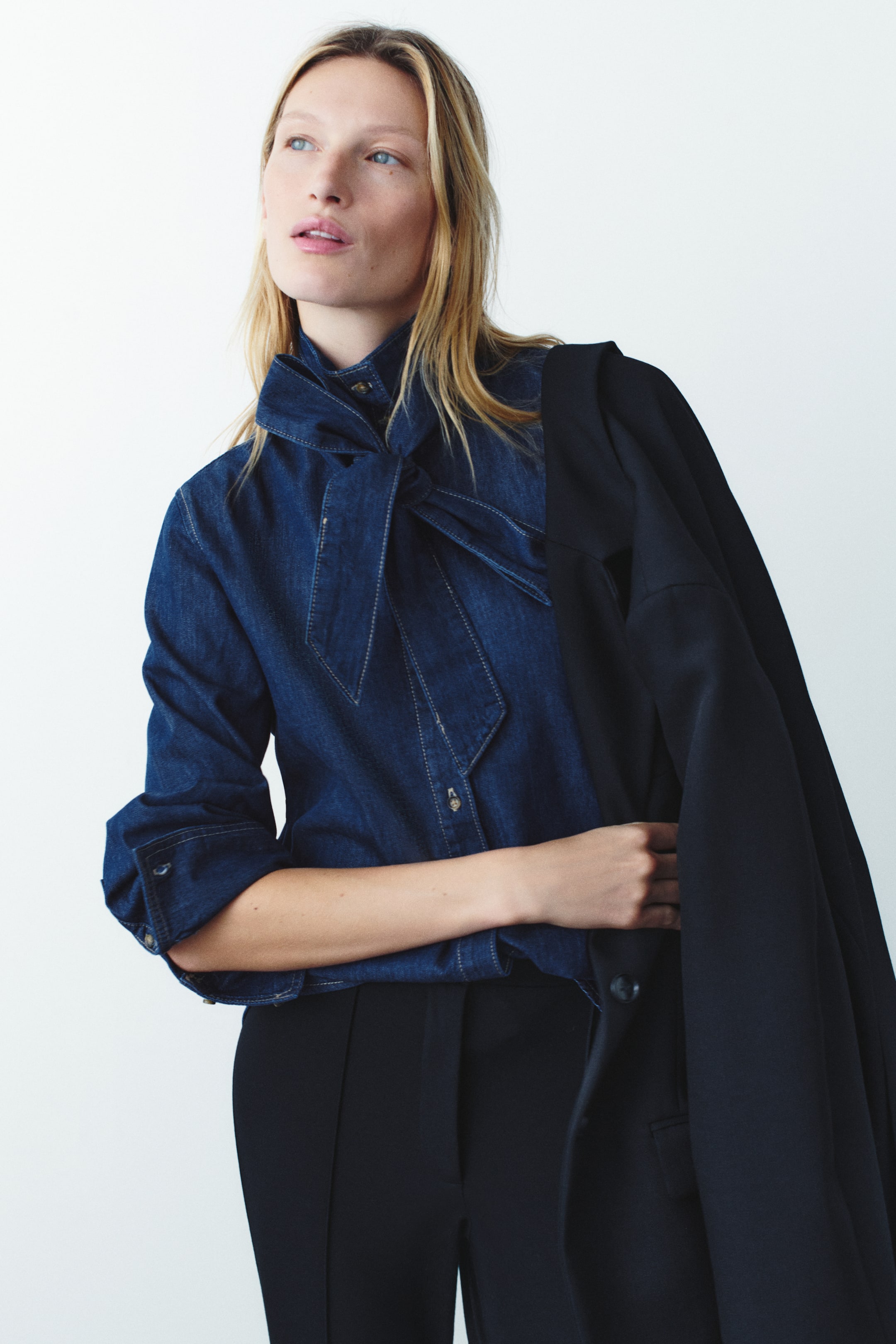 View larger image: Scarf-detail denim blouse - Dark denim blue - Ladies | H&M 1