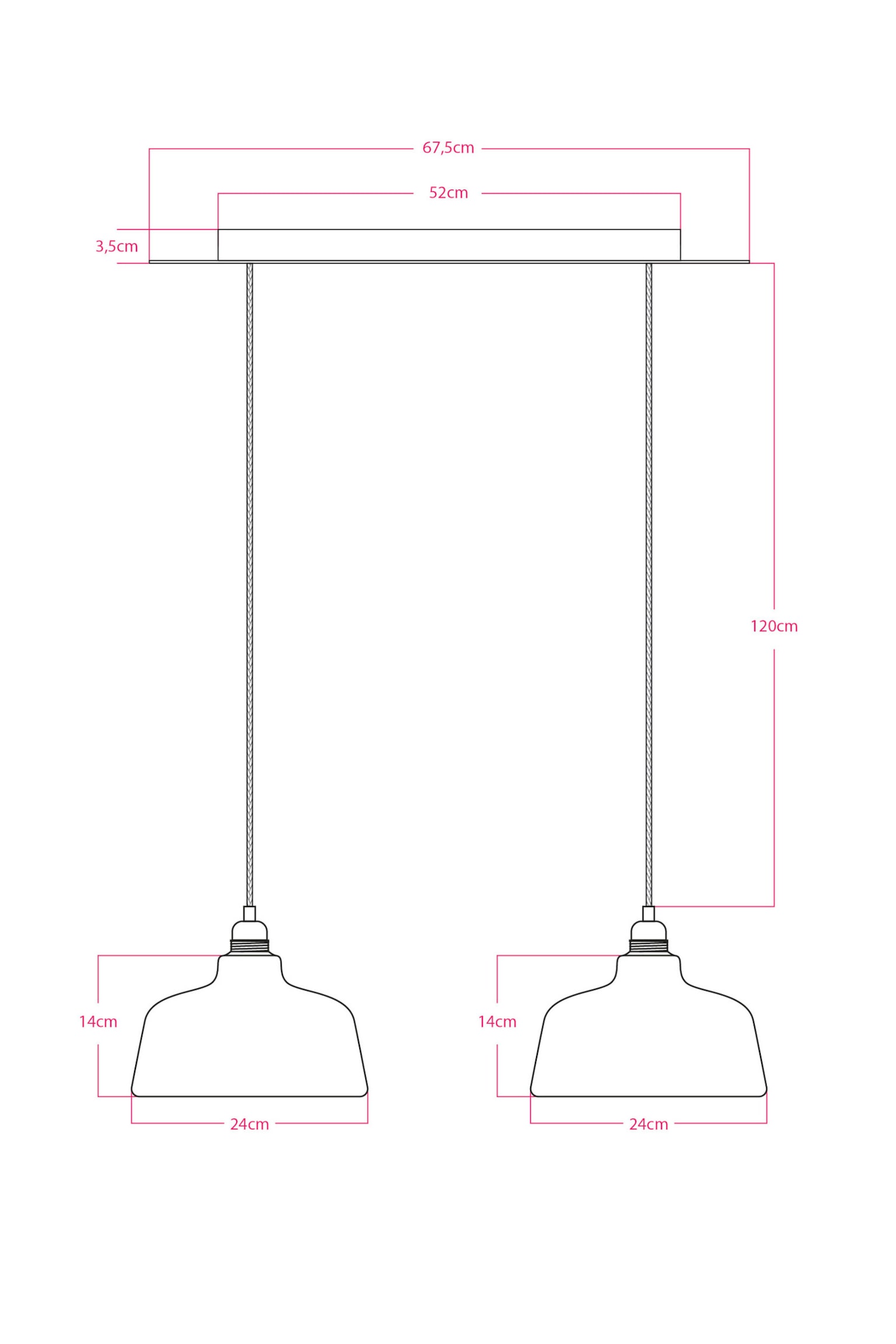 Lampadario A Due Cadute Con Paralumi Coppa - Bianco - 4