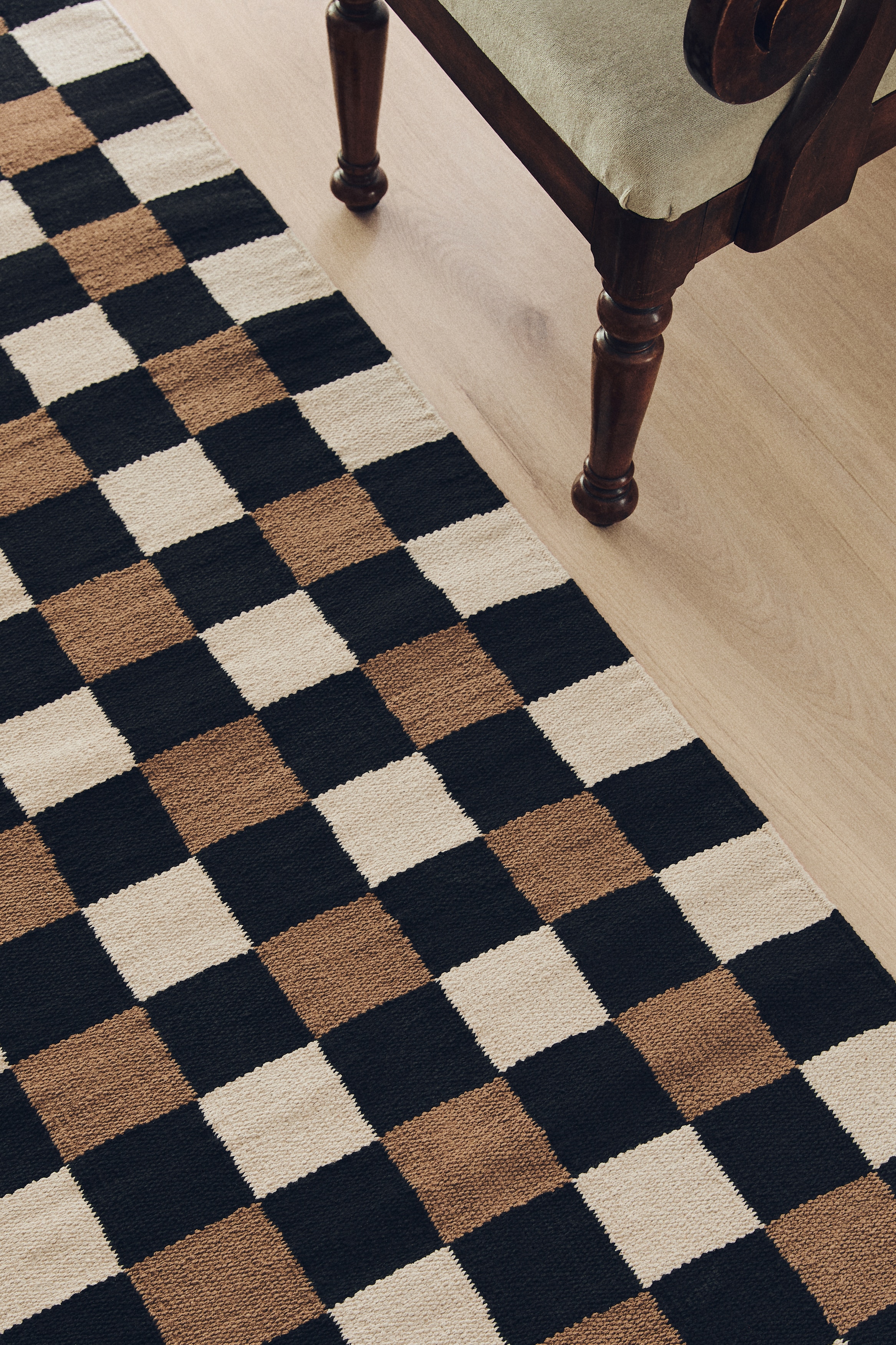 H & M - チェックコットンランナーラグ - ブラック