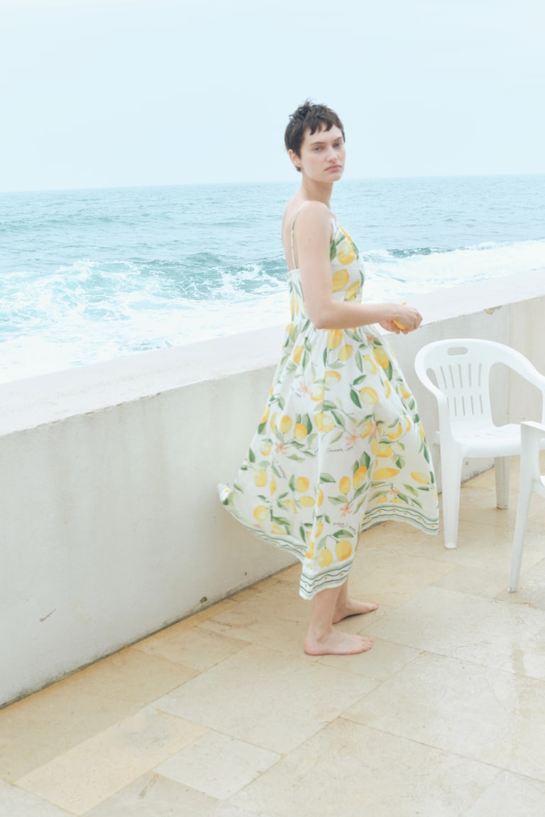 Strappy jurk Wit/citroenen DAMES H&M BE