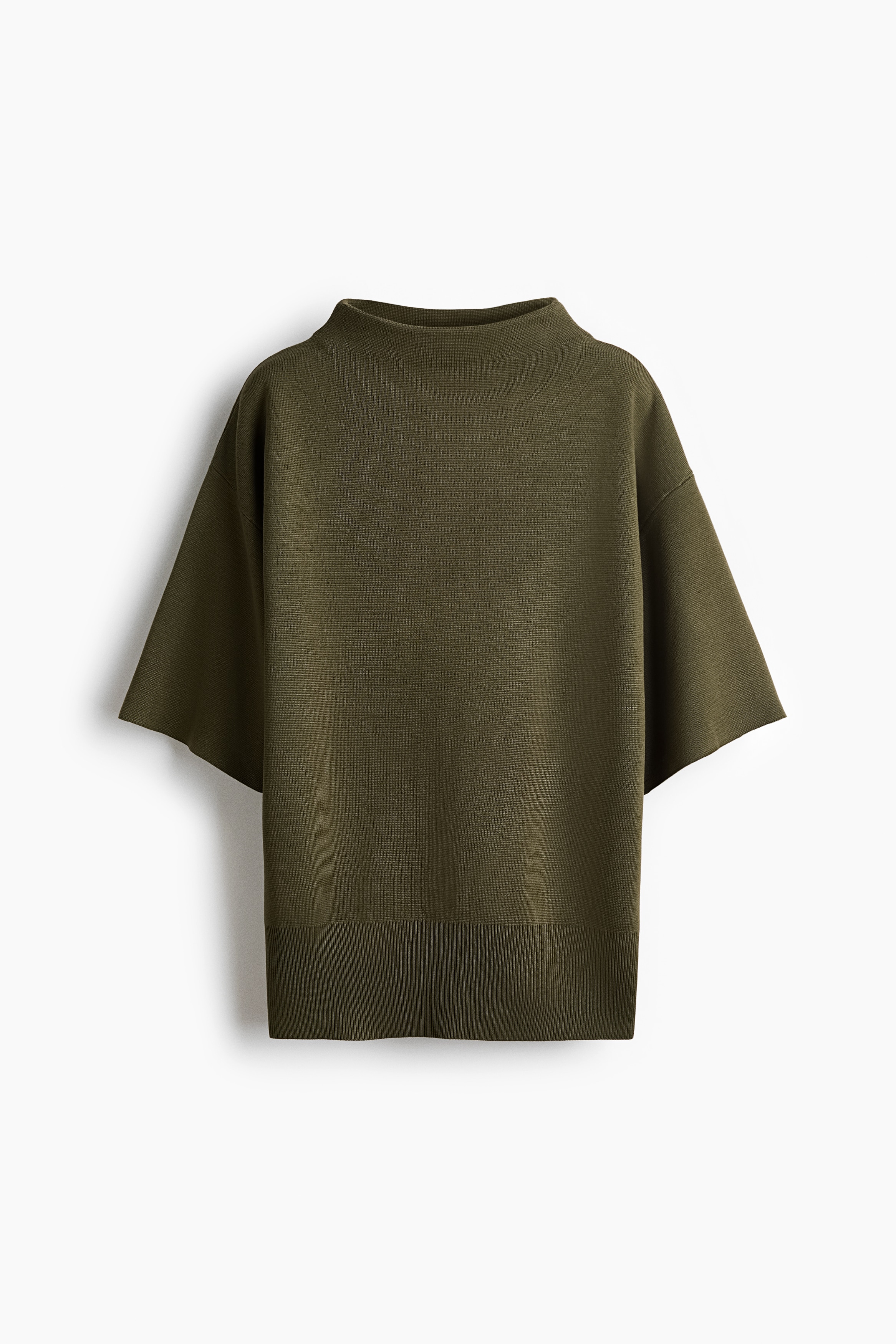 Stickad tröja med halvpolo - Mörkgrön/Svart