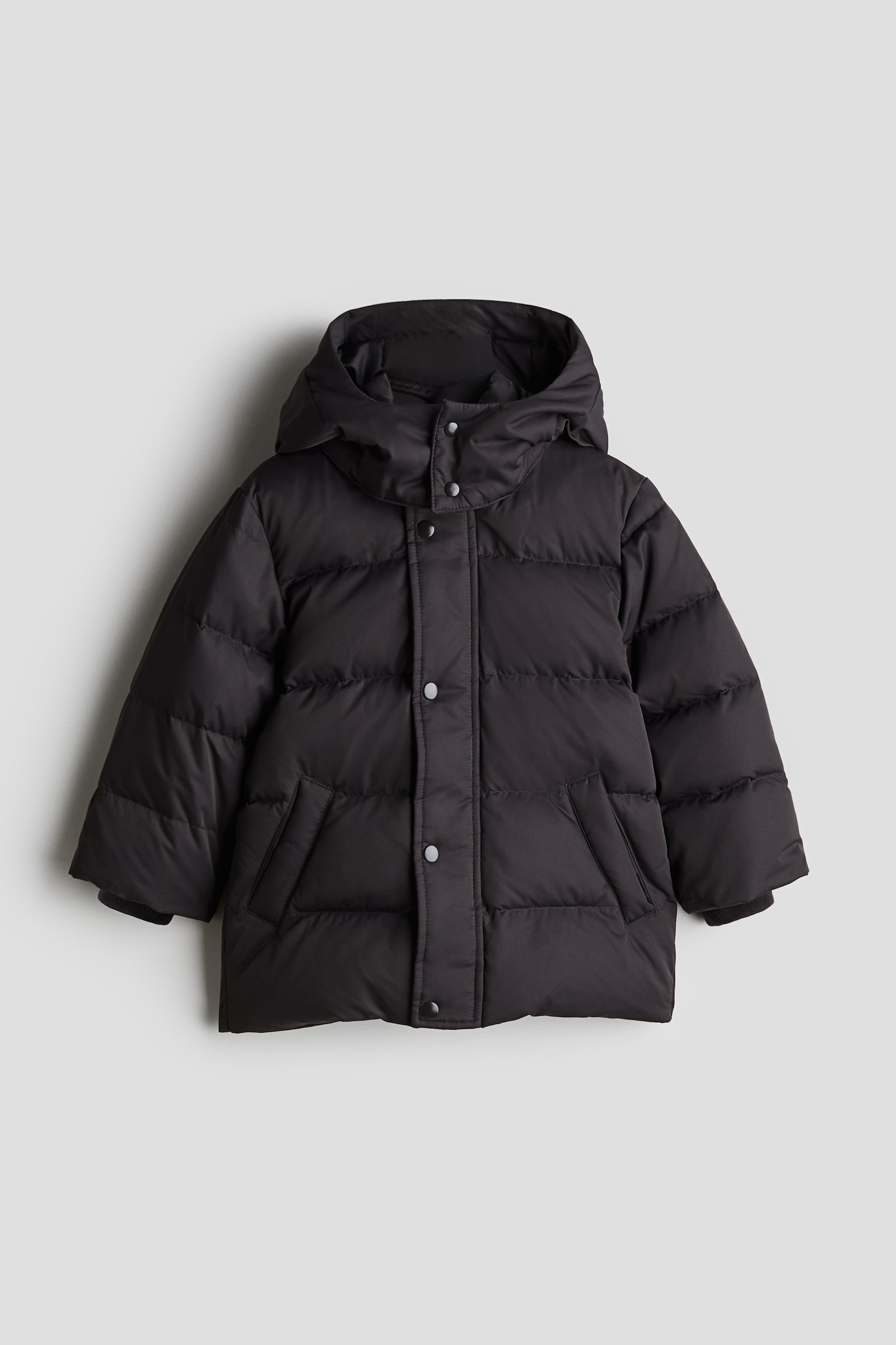 Hooded down puffer jacket - Dark grey/Dusty pink - 1