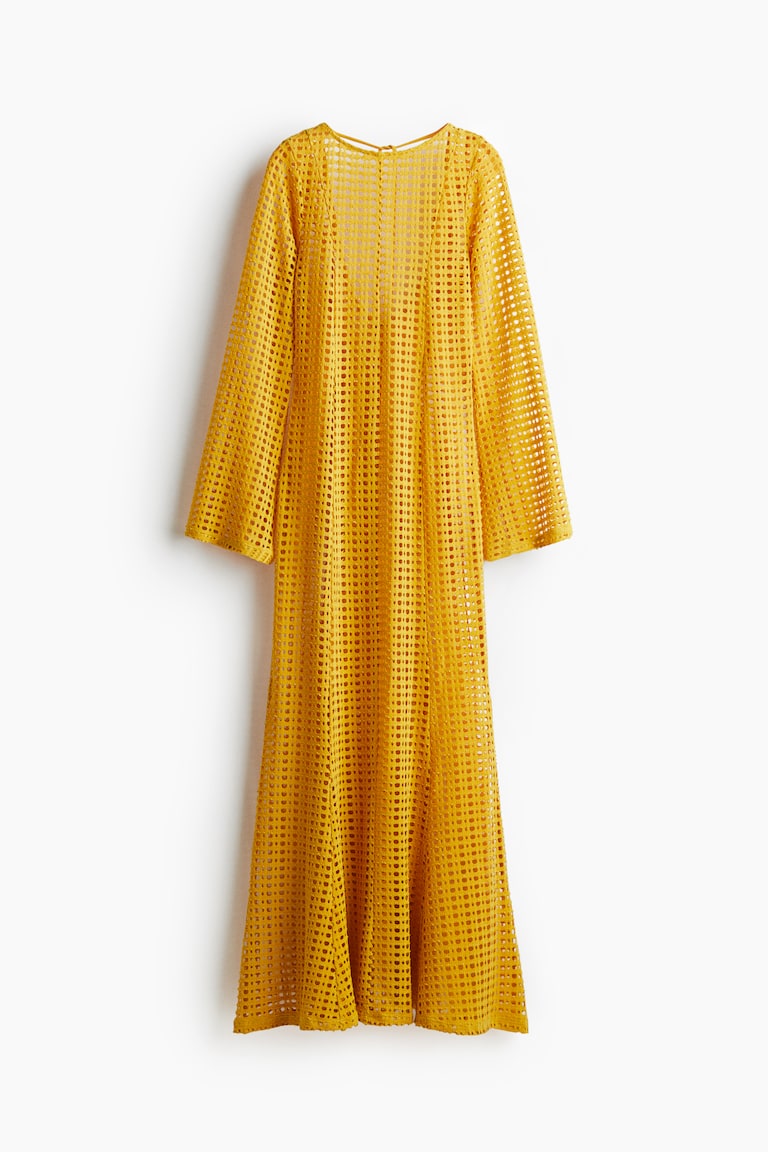 knee length dresses for ladies Yellow Floral V Neck Ruffle Midi Dress With 3/4 Sleeves main image 0
