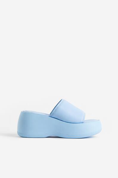 Chunky Plateau-Pantoletten - Niedriger Absatz - Hellblau - Ladies 