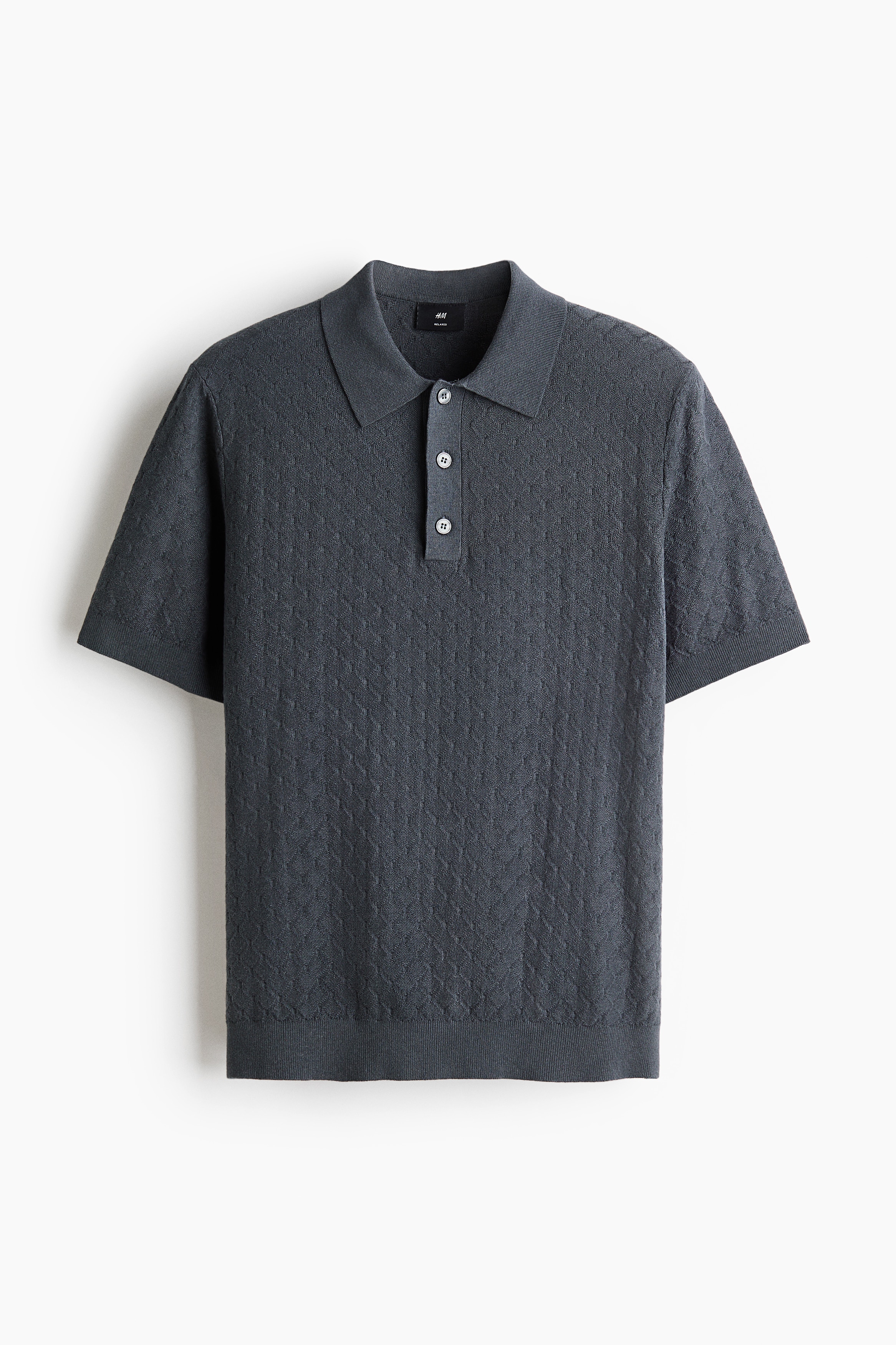 Polo Slim Fit en maille texturée - Gris foncé/Beige clair/Noir
