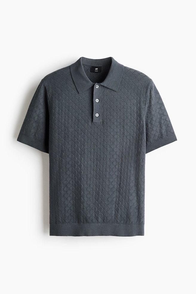 Polo in maglia strutturata Slim Fit - Grigio scuro/Nero/Beige chiaro - 1