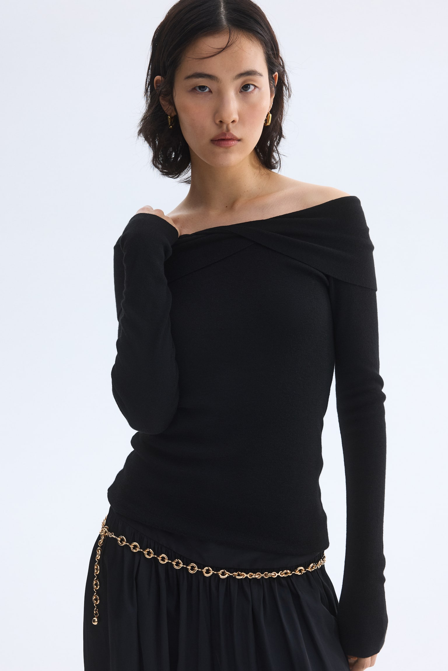 Twist-detail off-the-shoulder top - Black/Dark brown - 2