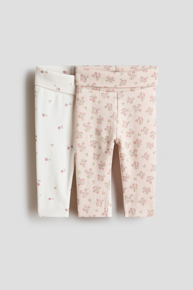 2-pack cotton jersey leggings - Light pink/Floral/White/Floral - 1