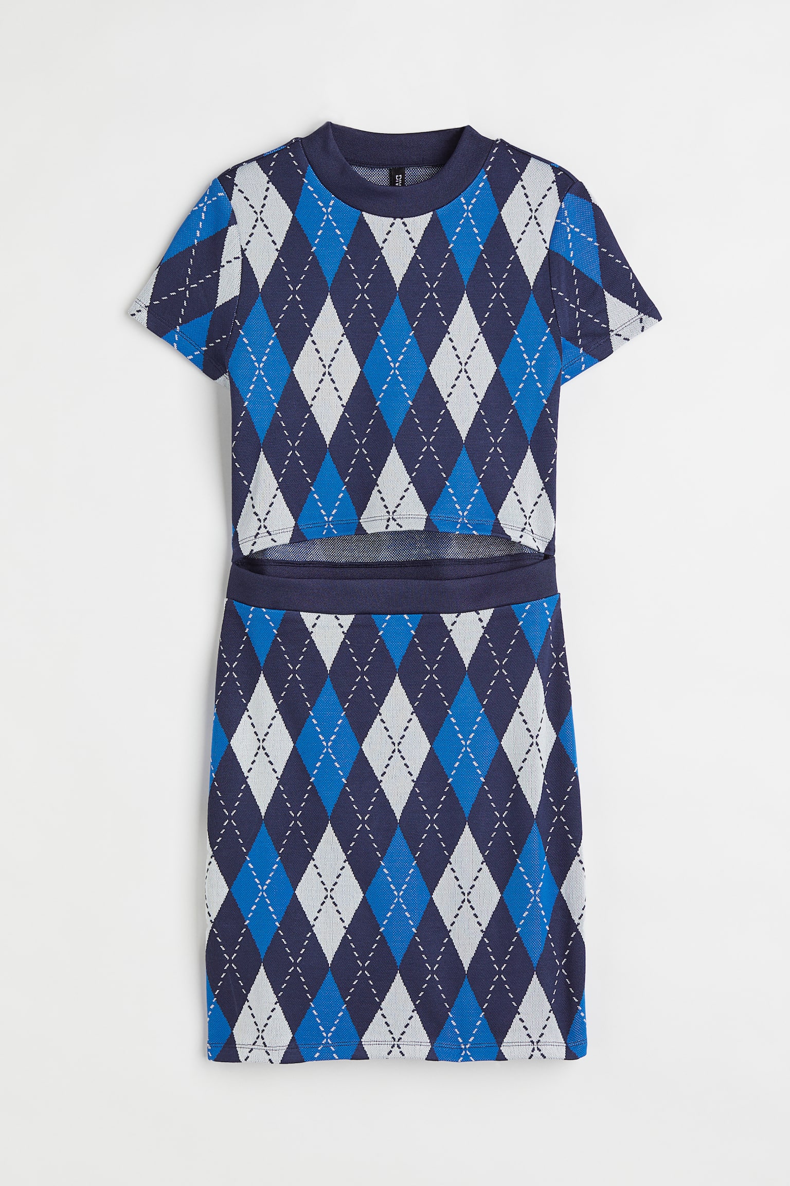 Robe avec ouverture - Bleu foncé/motif argyle - 1