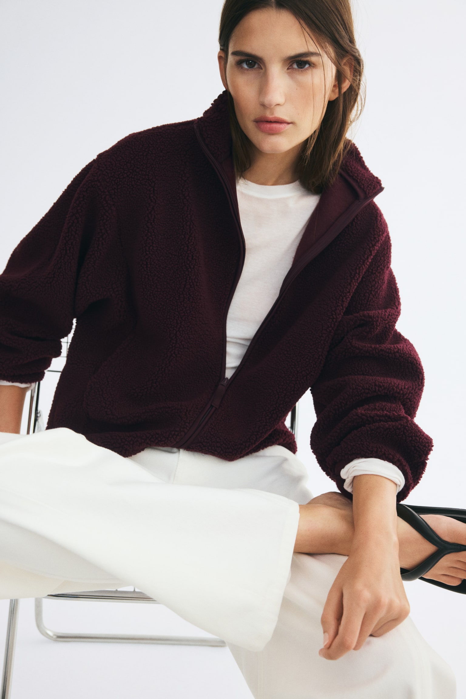 Женская куртка H&M Teddy Fleece, цвет: Бордовый — фото 3