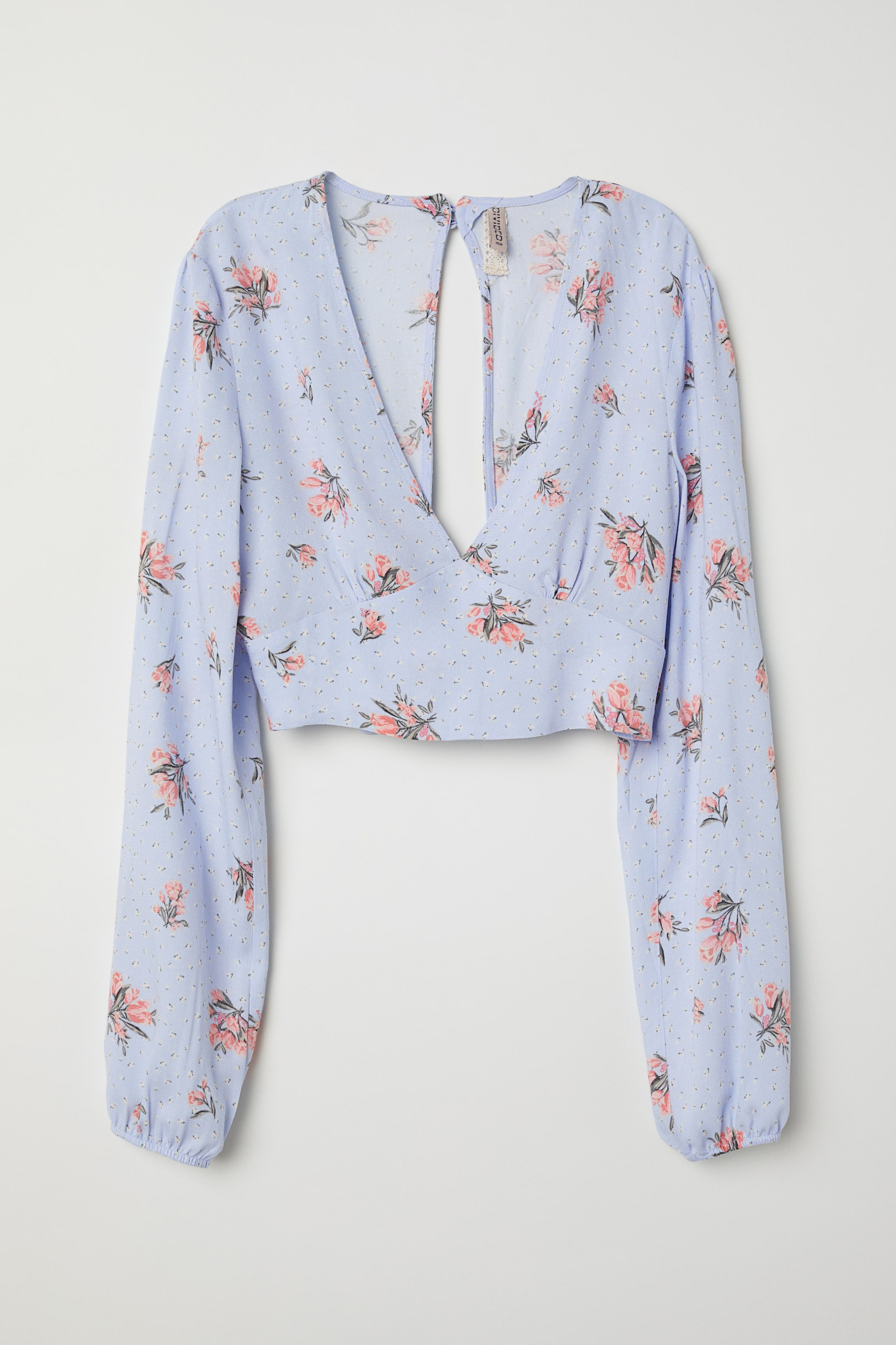 Agrandir l'image: Blouse à encolure en V - Bleu clair/fleuri - FEMME | H&M FR 1