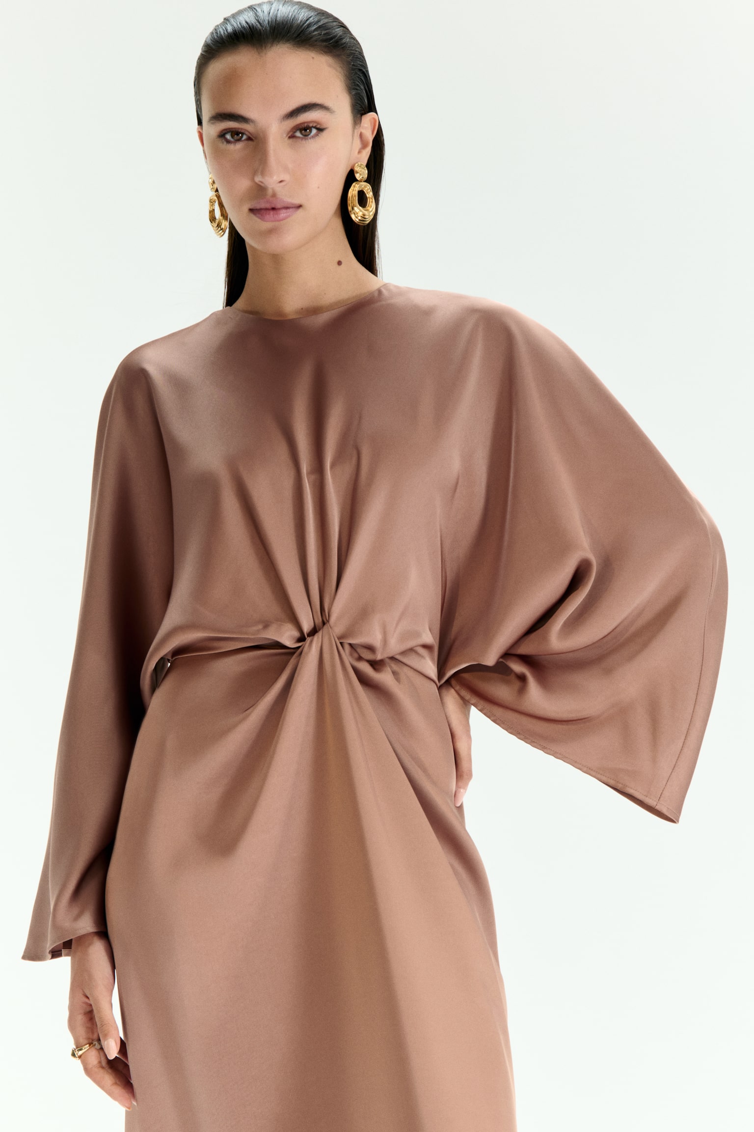 Twist-detail satin dress - Dark beige/Pink - 5