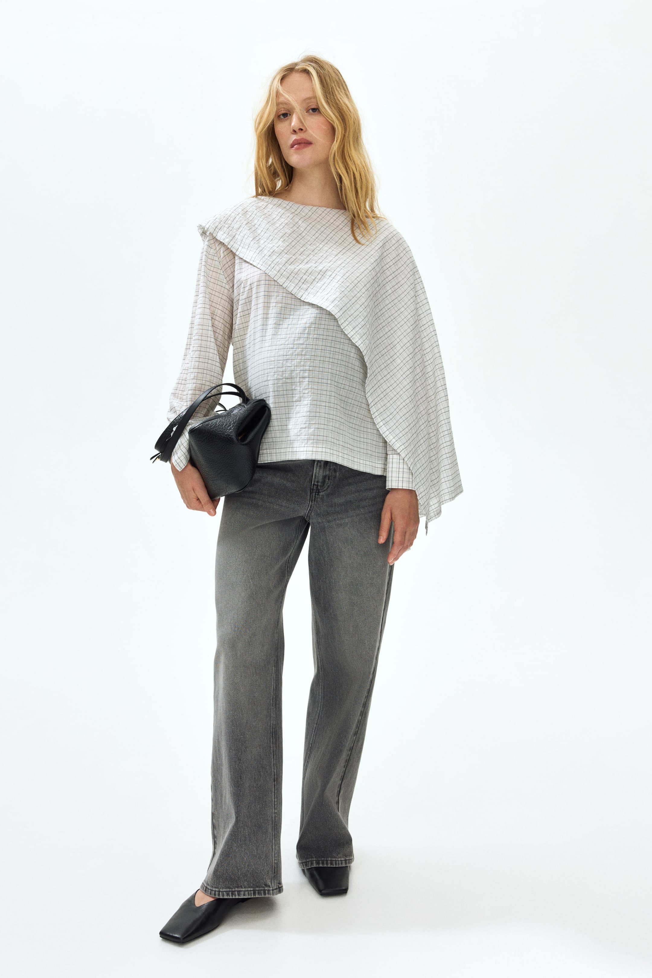 MAMA Cape-Detail Seersucker Blouse