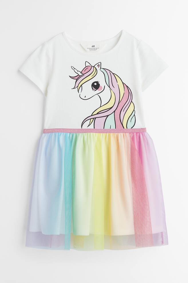 Tulle-skirt jersey dress - White/Unicorn/Powder pink/Light pink/Kitten/White/Unicorn/dc/dc - 1