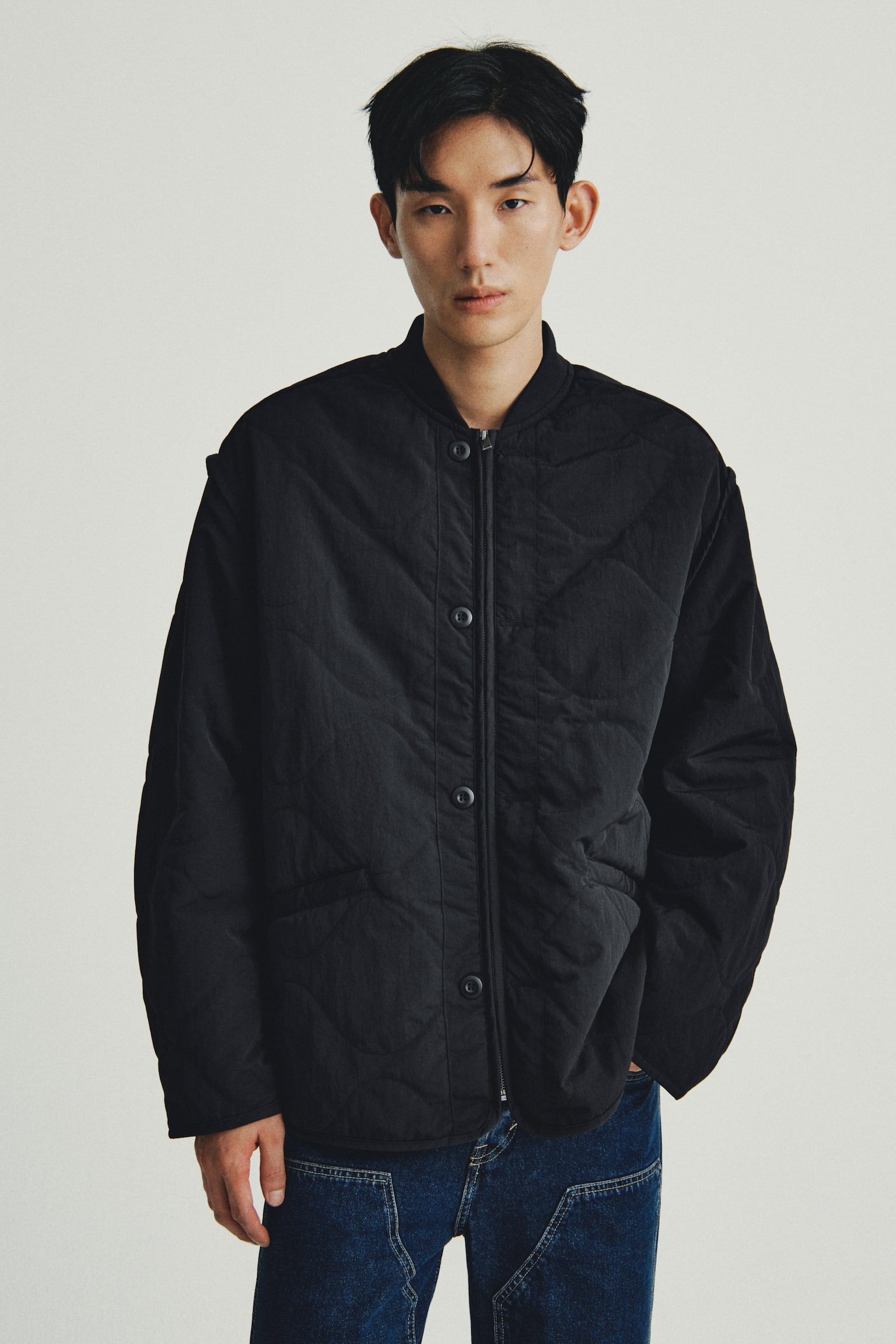 퀼티드 나일론 재킷 - 블랙/다크 베이지 - 6