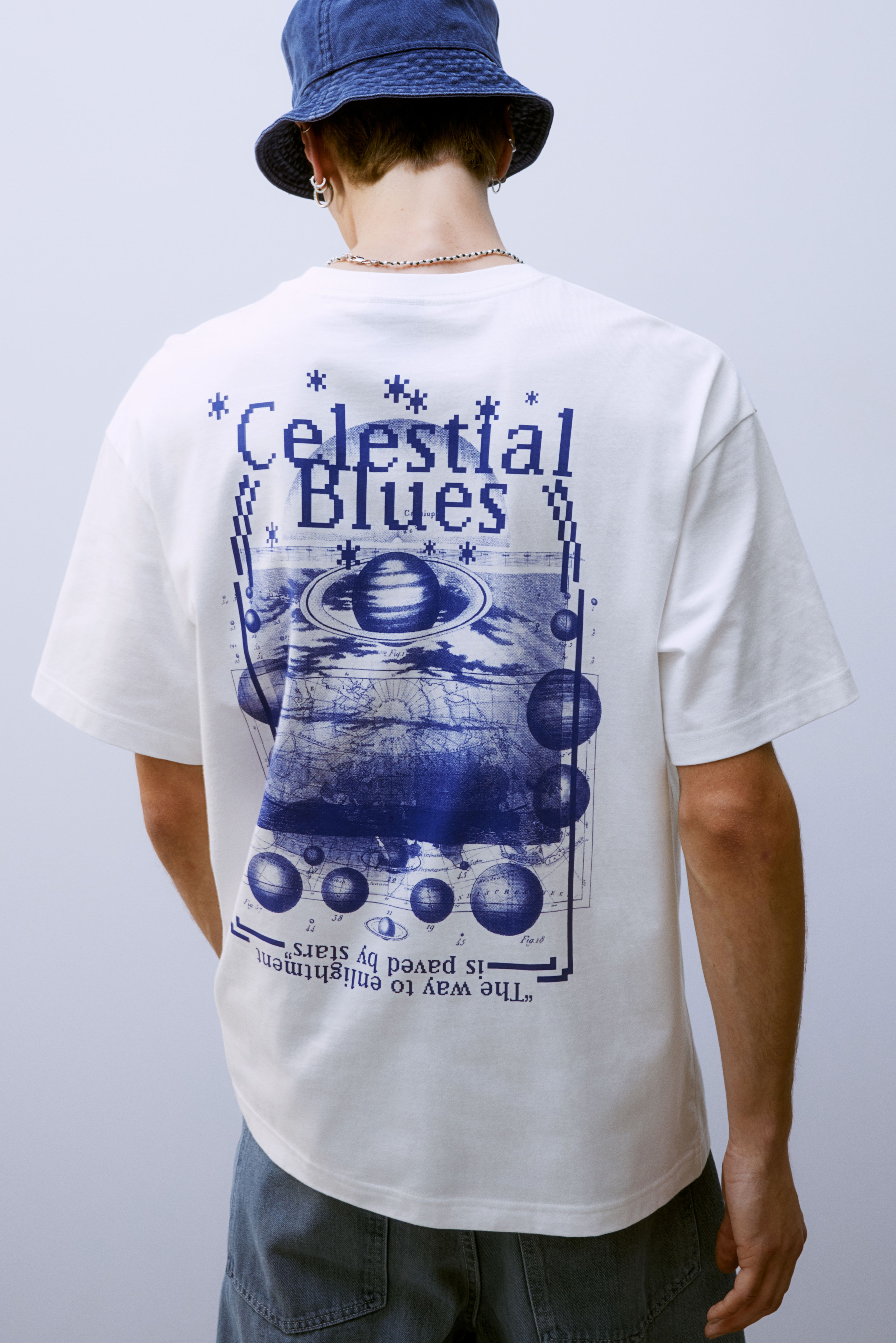 Loose Fit Printed T-shirt - White/Celestial Blues - Men | H&M GB