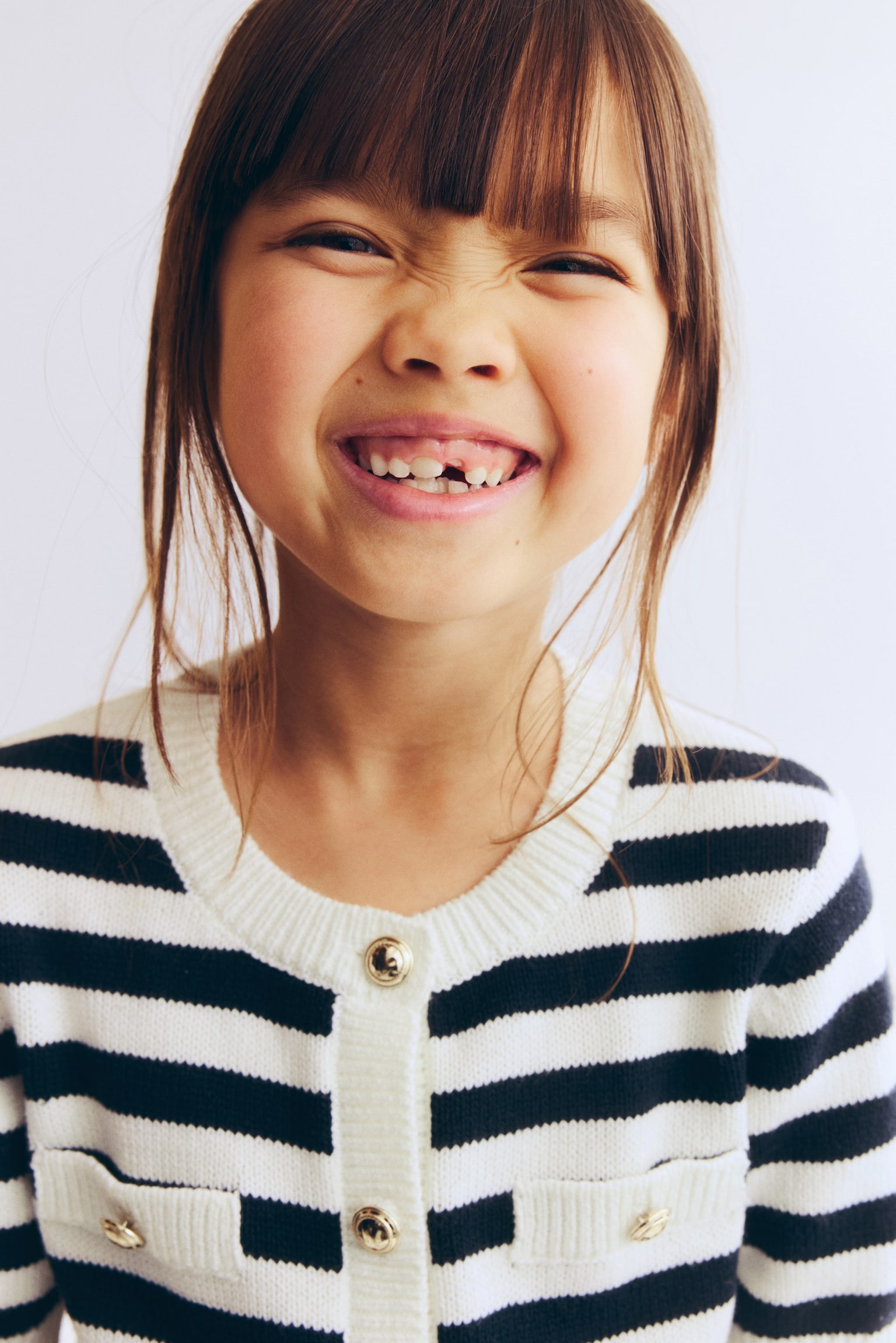 Cárdigan de manga corta - Blanco/Rayas azul marino - 4