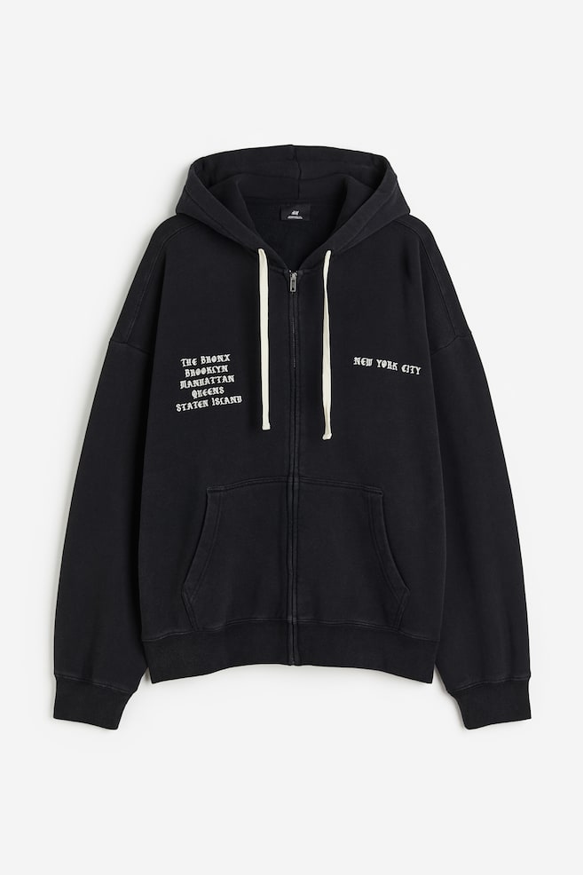 Oversized Fit Zip-through hoodie - Black/New York - 2