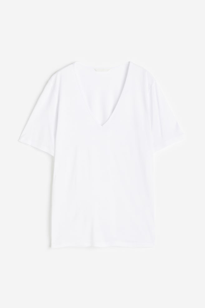 T-shirt med v-hals - Hvit/Sort - 1